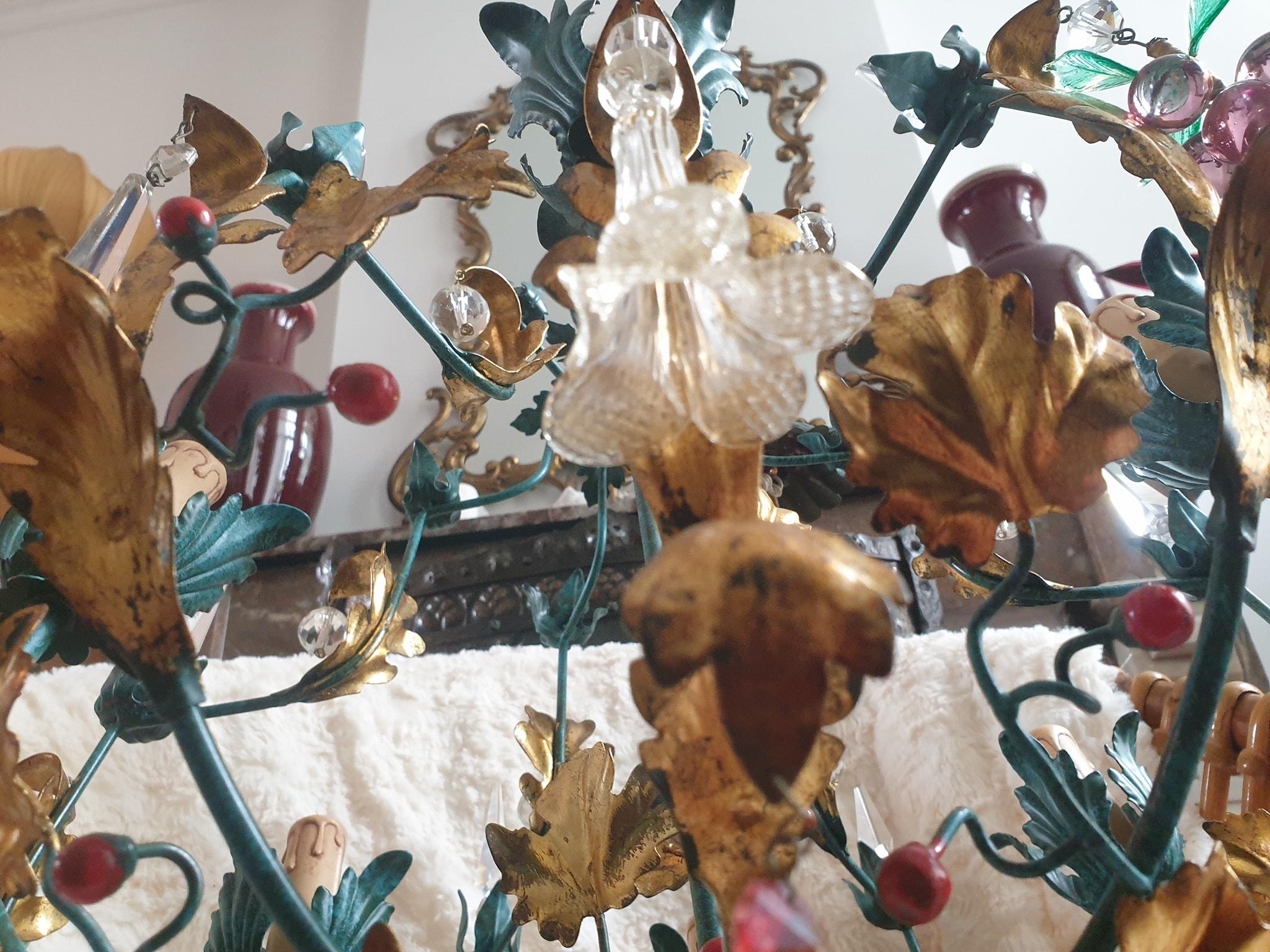 Murano Glass 'Fruit' Chandelier Pendant Light, Glass Gilt Metal, 1950s 8
