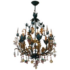 Murano Glas 'Fruit' Kronleuchter Pendelleuchte, Glas Vergoldetes Metall, 1950er Jahre