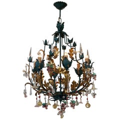 Vintage Murano Glass 'Fruit' Chandelier Pendant Light, Glass Gilt Metal, 1950s