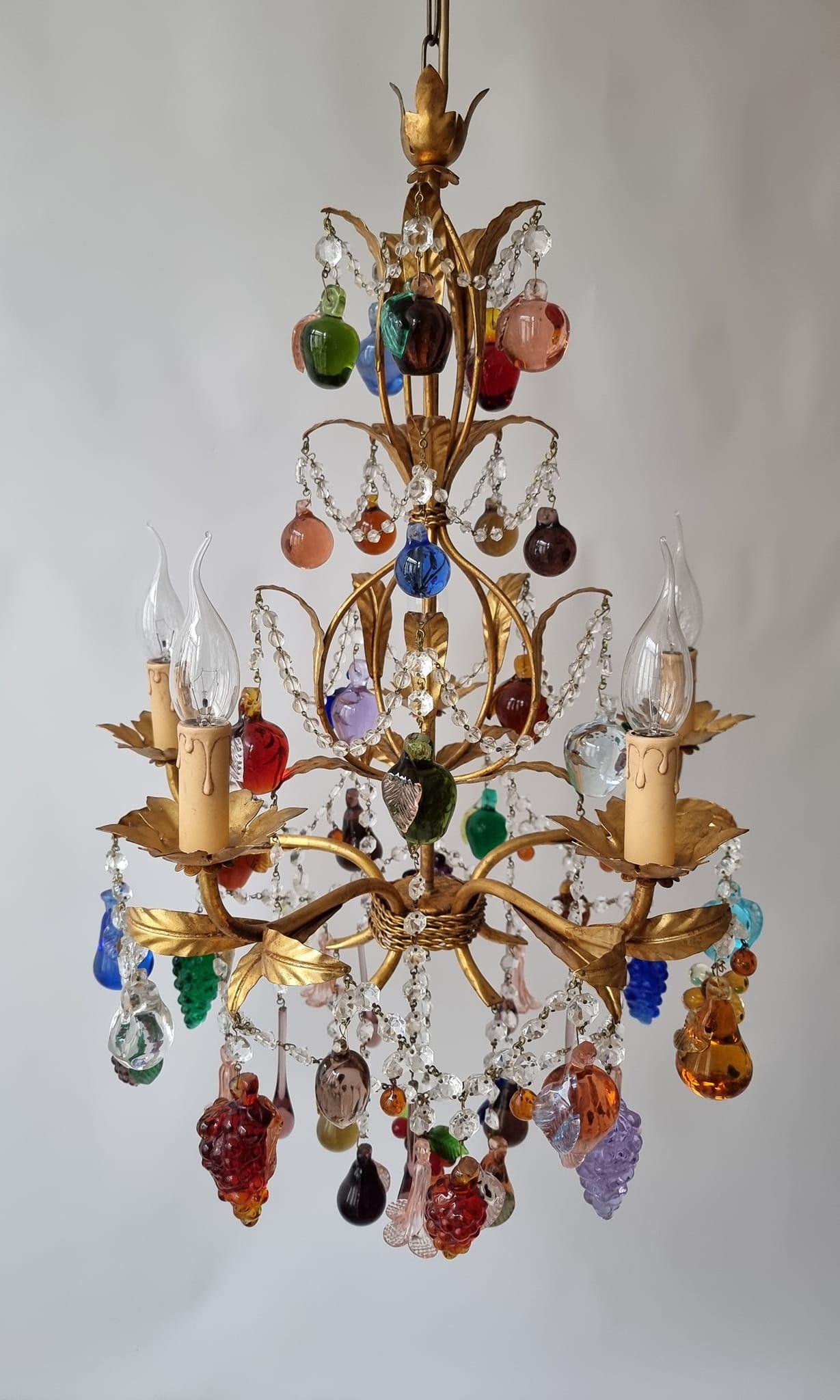 Obst-Kronleuchter aus Muranoglas mit Trauben (Hollywood Regency)