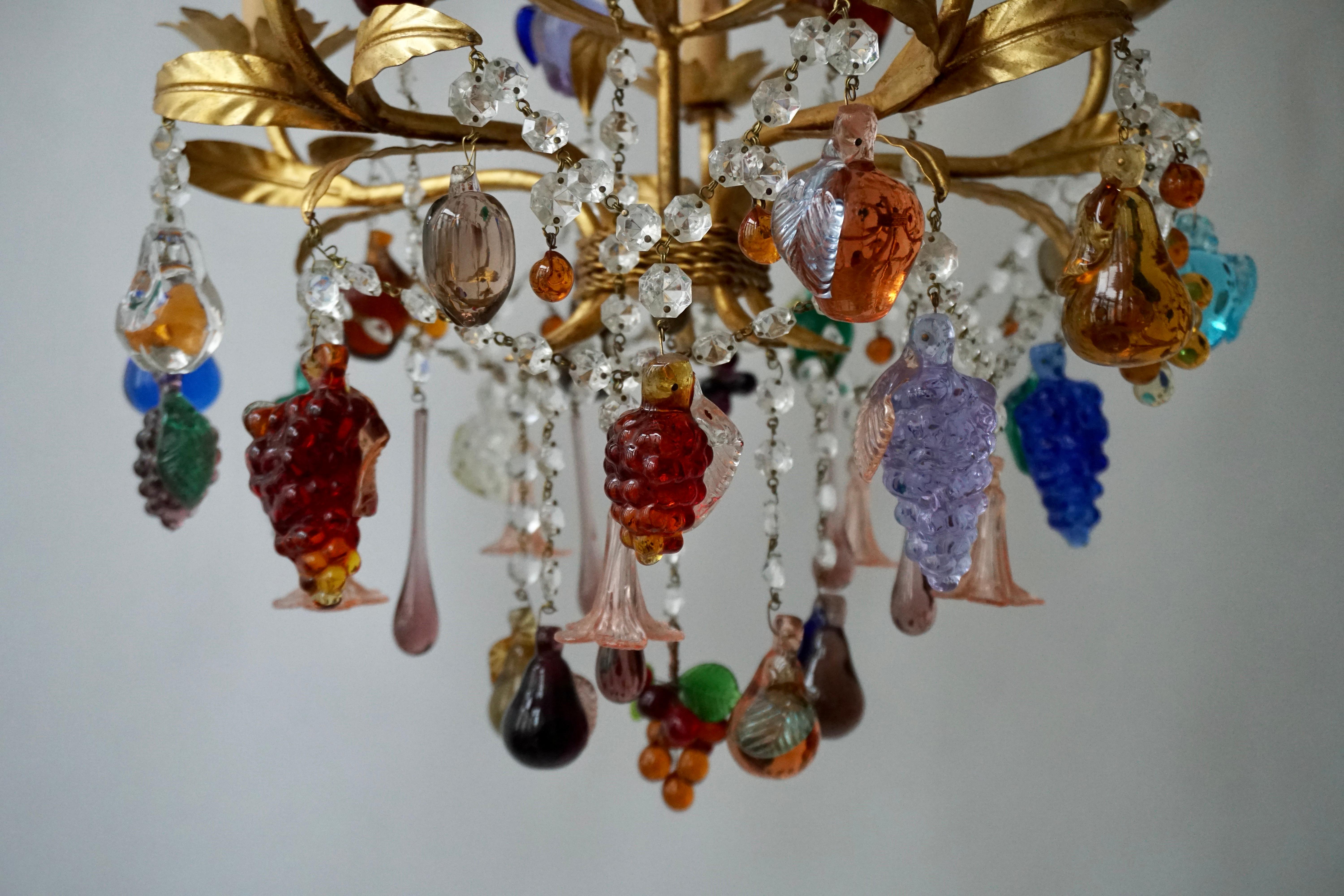 Obst-Kronleuchter aus Muranoglas mit Trauben (Messing)