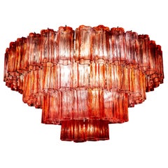 Murano Glass Fuchsia Red Stunning Tronchi Chandelier, 1970