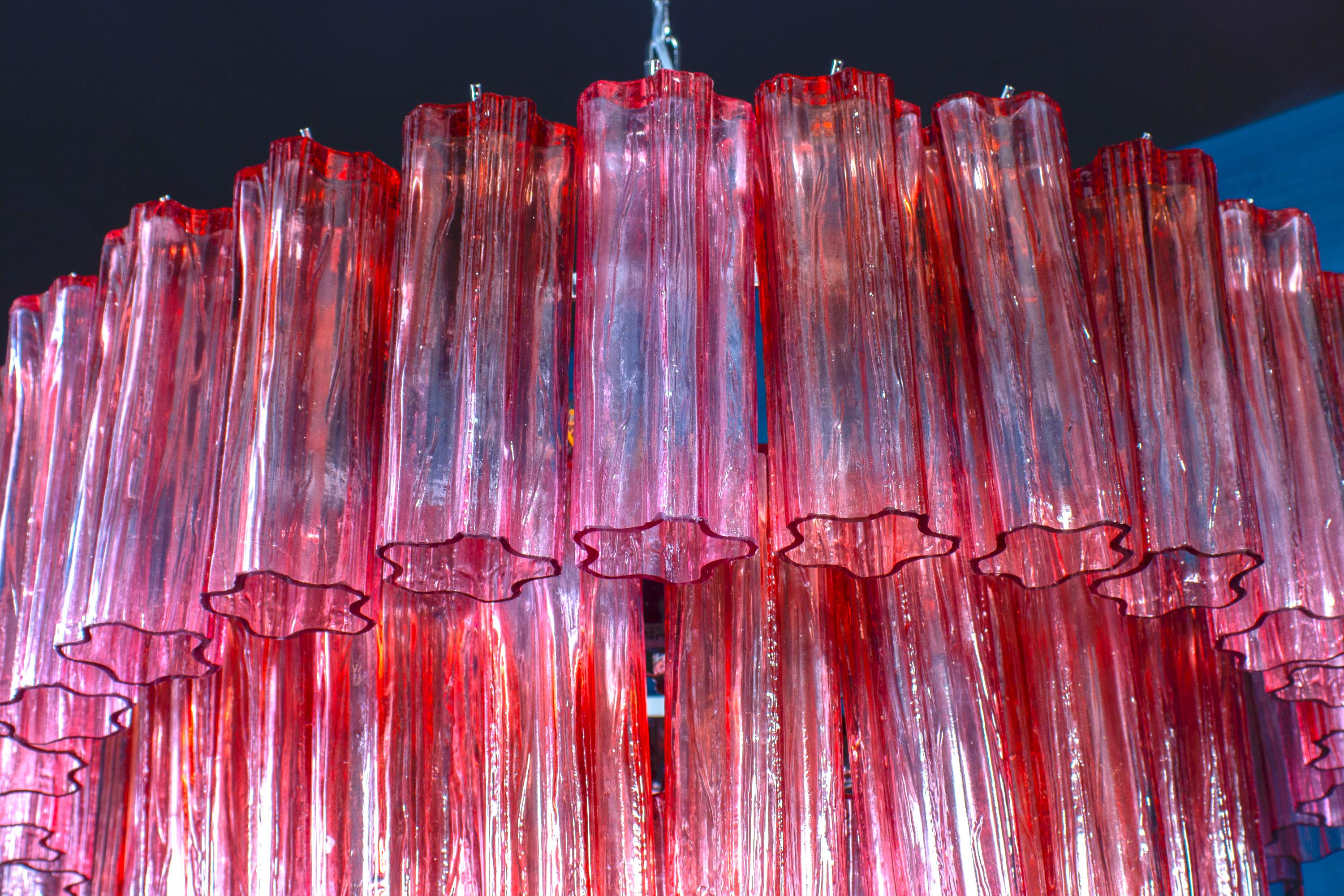 Murano Glass Fuchsia Red Tronchi Chandelier, 1970 For Sale 4