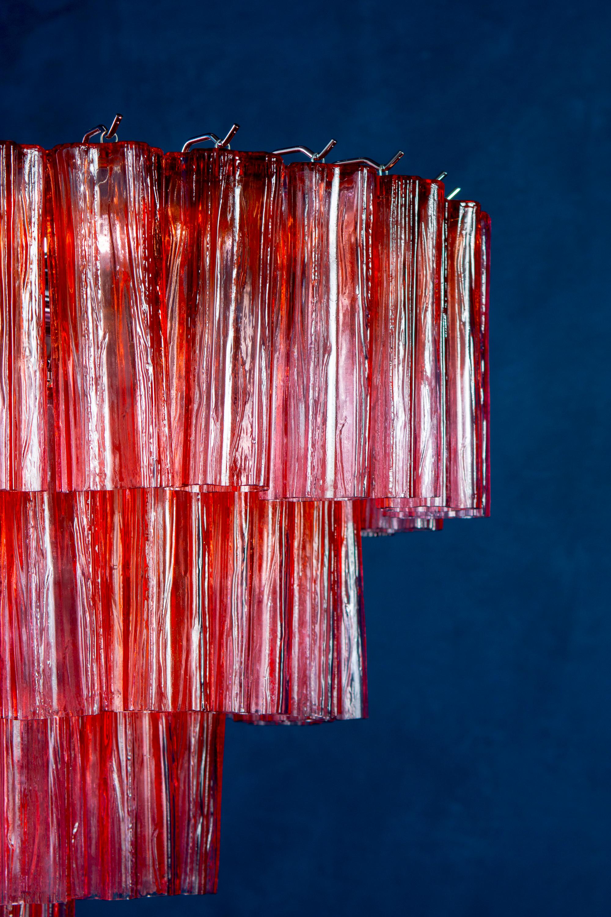 Murano Glass Fuchsia Red Tronchi Chandelier, 1970 For Sale 1