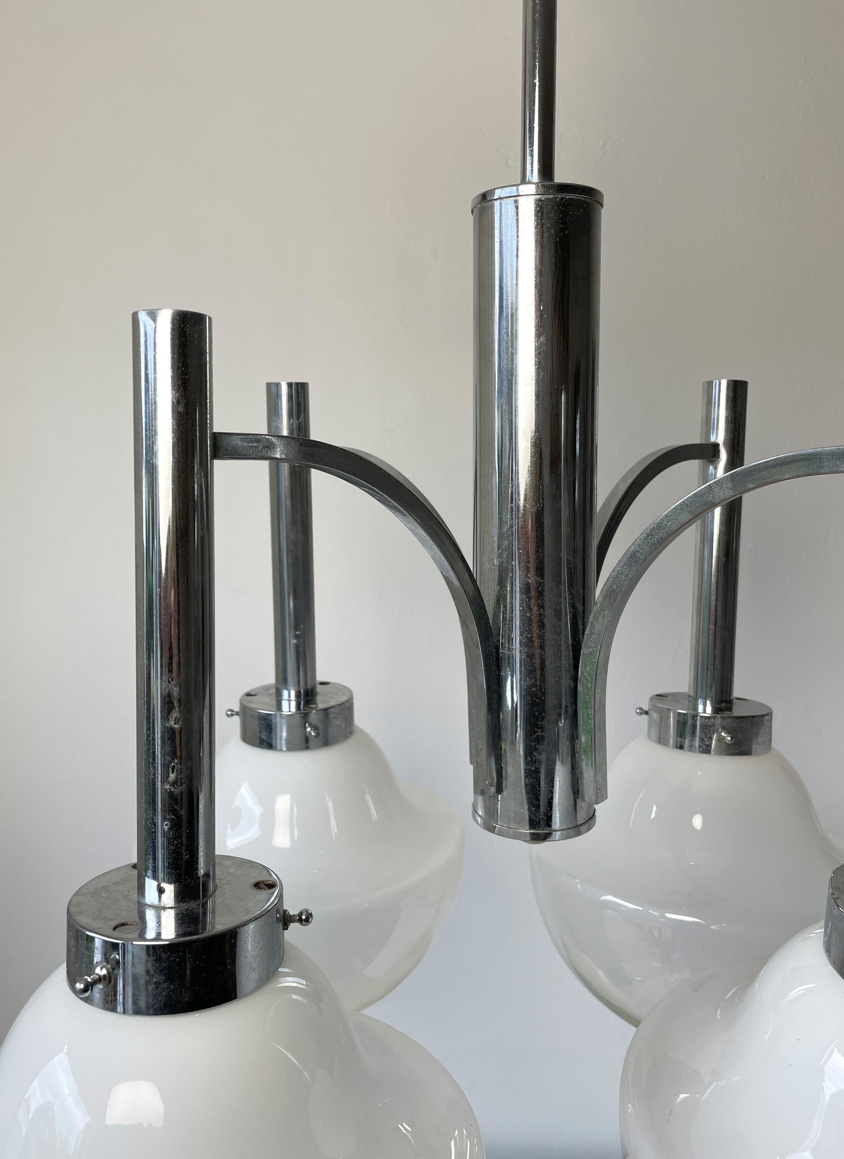 Mid-Century Modern Murano Gaetano Sciolari Attr. Four Arm Chrome Chandelier, 1970s For Sale