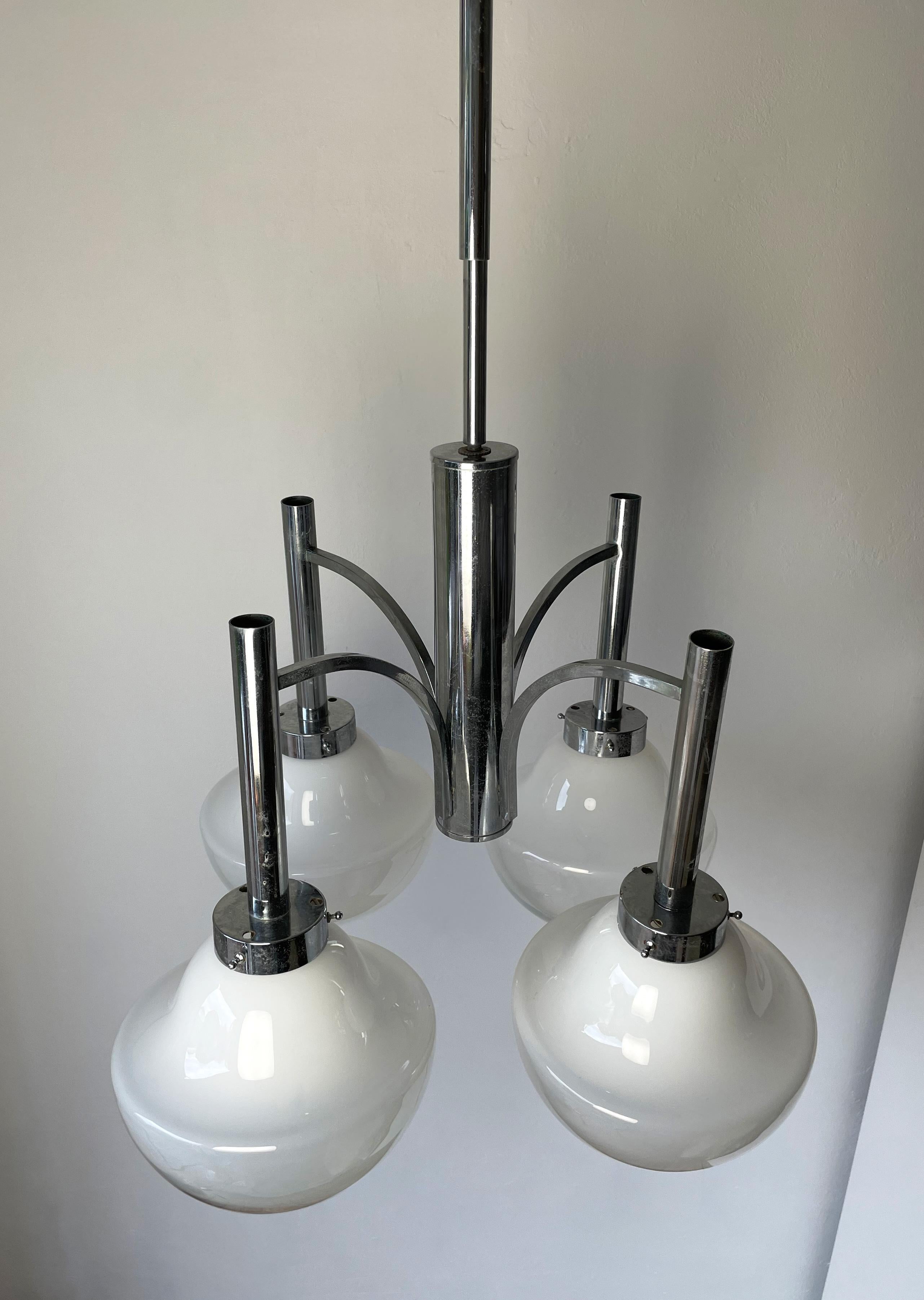 Murano Gaetano Sciolari Attr. Four Arm Chrome Chandelier, 1970s For Sale 1