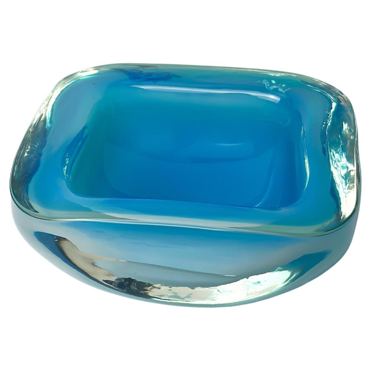 Murano Glass Geode Bowl in Turquoise Opaline, Cenedese Attributed, Italy, 1960s