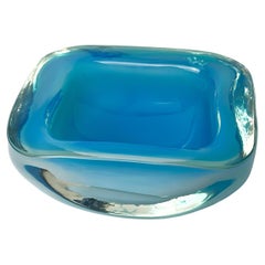 Murano Glass Geode Bowl in Turquoise Opaline, Cenedese Attributed, Italy, 1960s