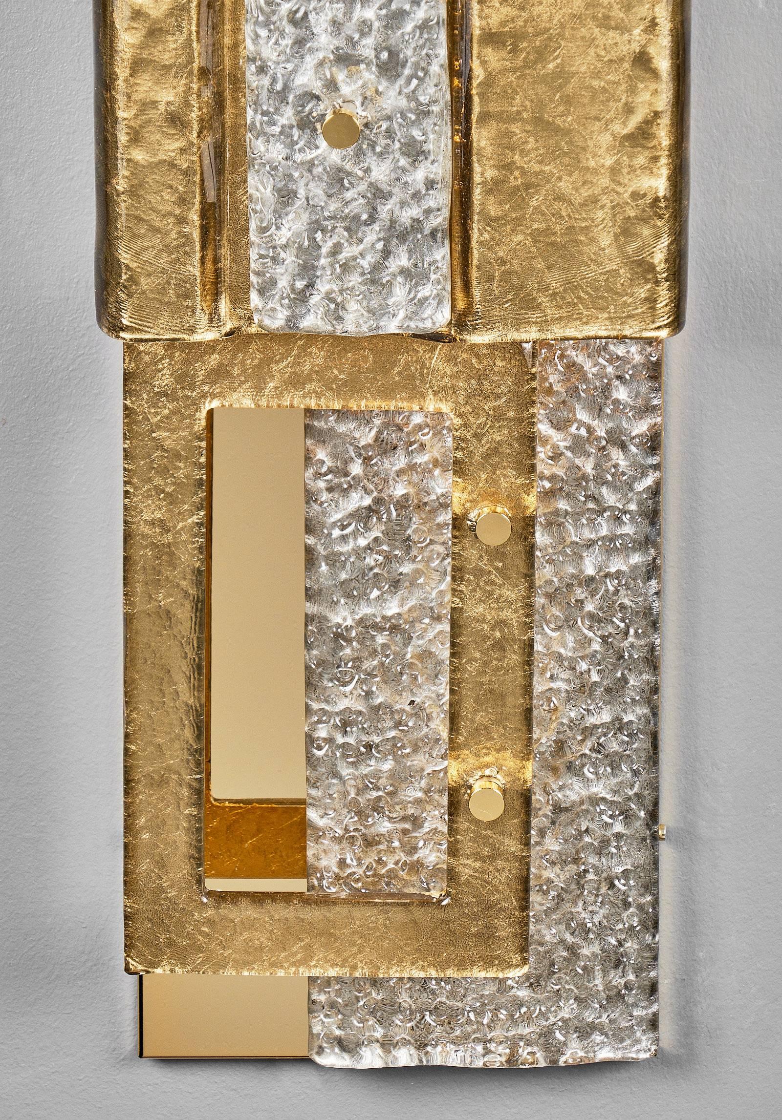 Murano Glass Geometric Gold Sconces For Sale 6