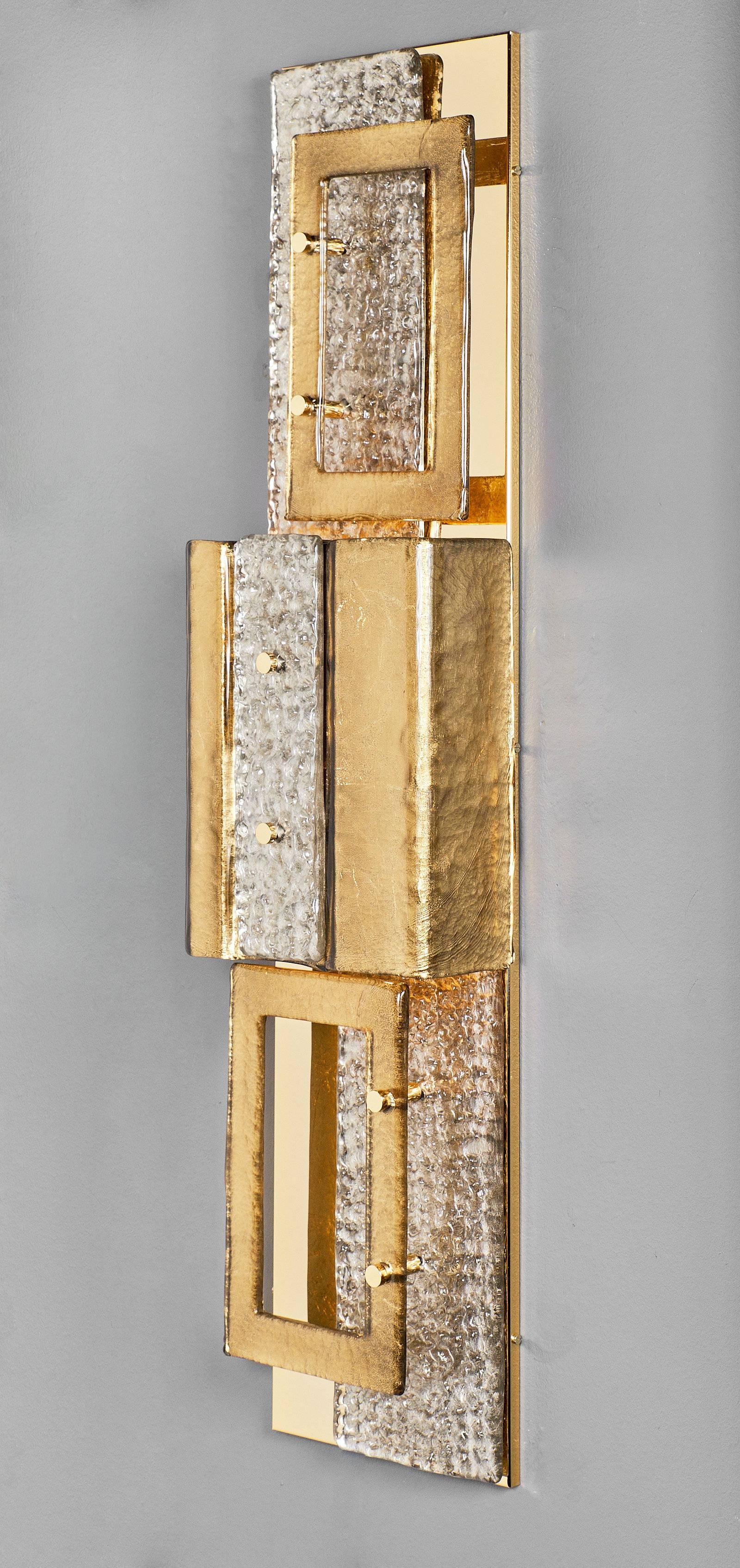 Contemporary Murano Glass Geometric Gold Sconces For Sale
