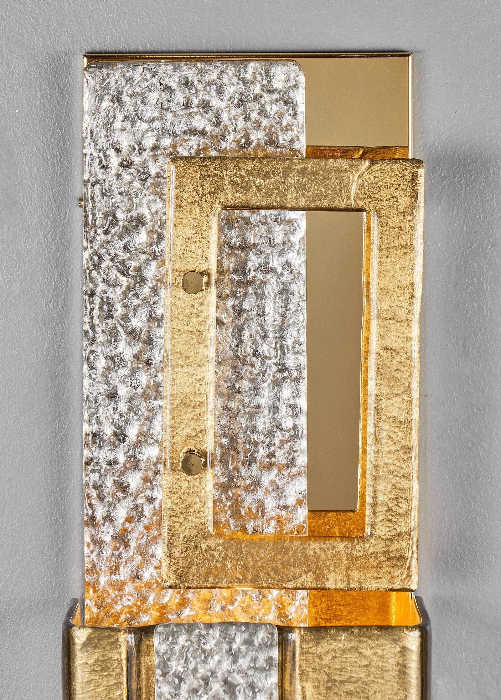 Murano Glass Geometric Gold Sconces For Sale 1