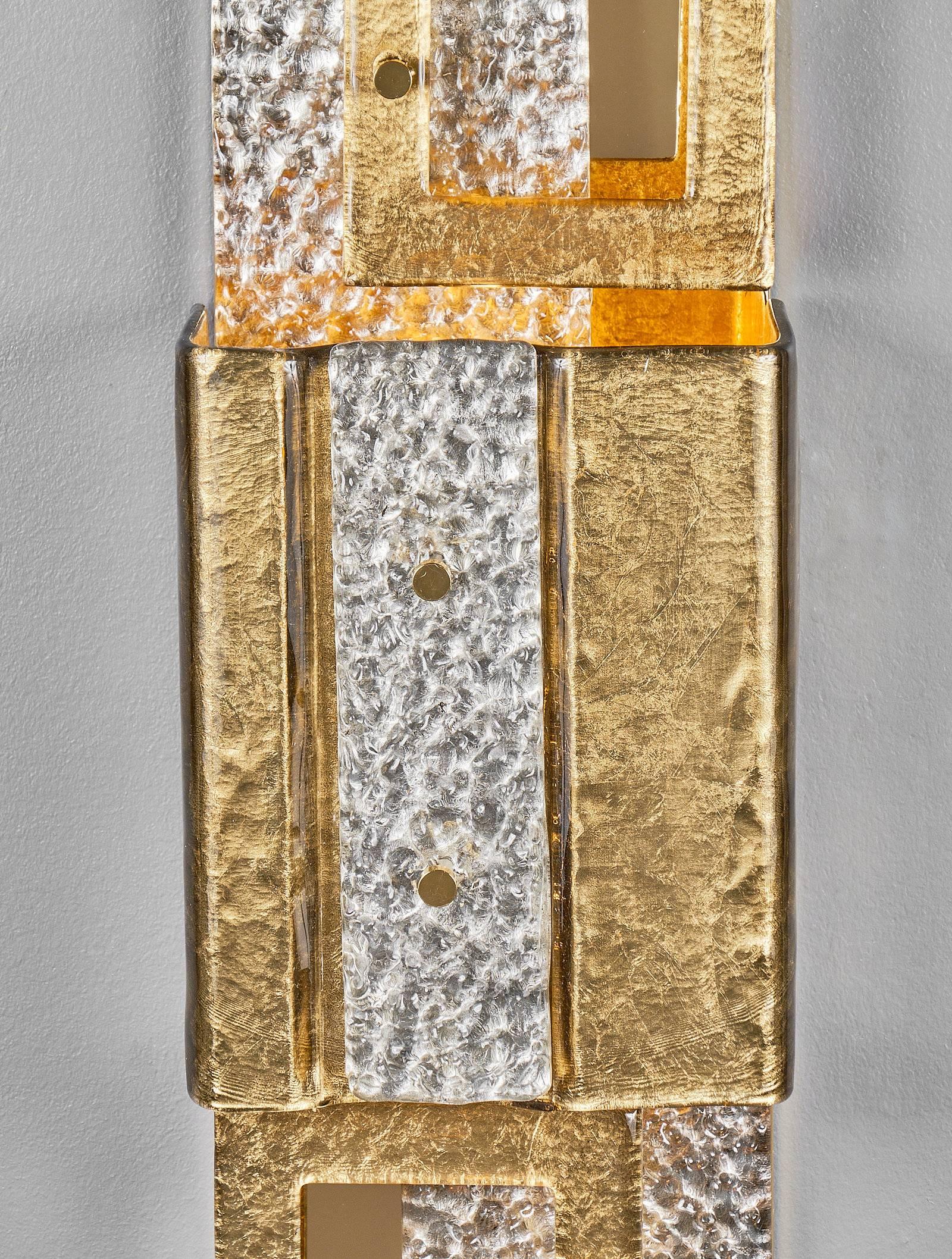 Murano Glass Geometric Gold Sconces For Sale 2