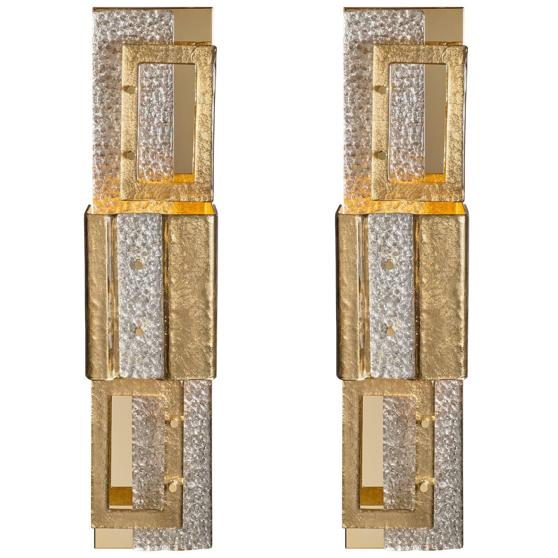 Murano Glass Geometric Gold Sconces For Sale