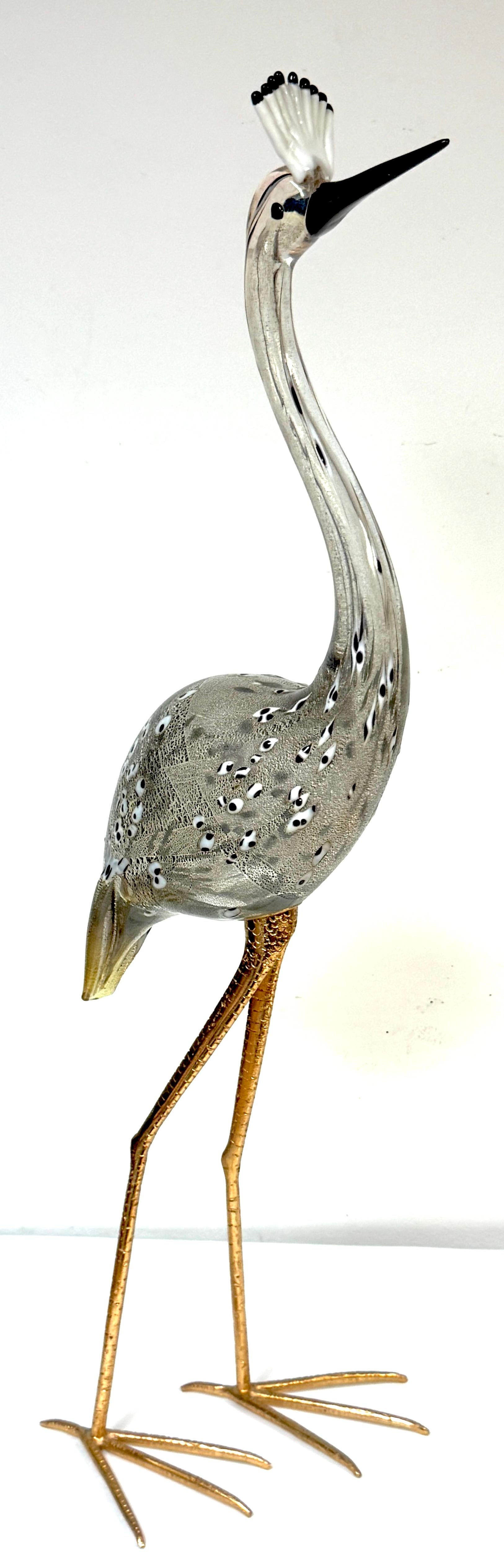 Uccello in vetro di Murano e bronzo dorato 
