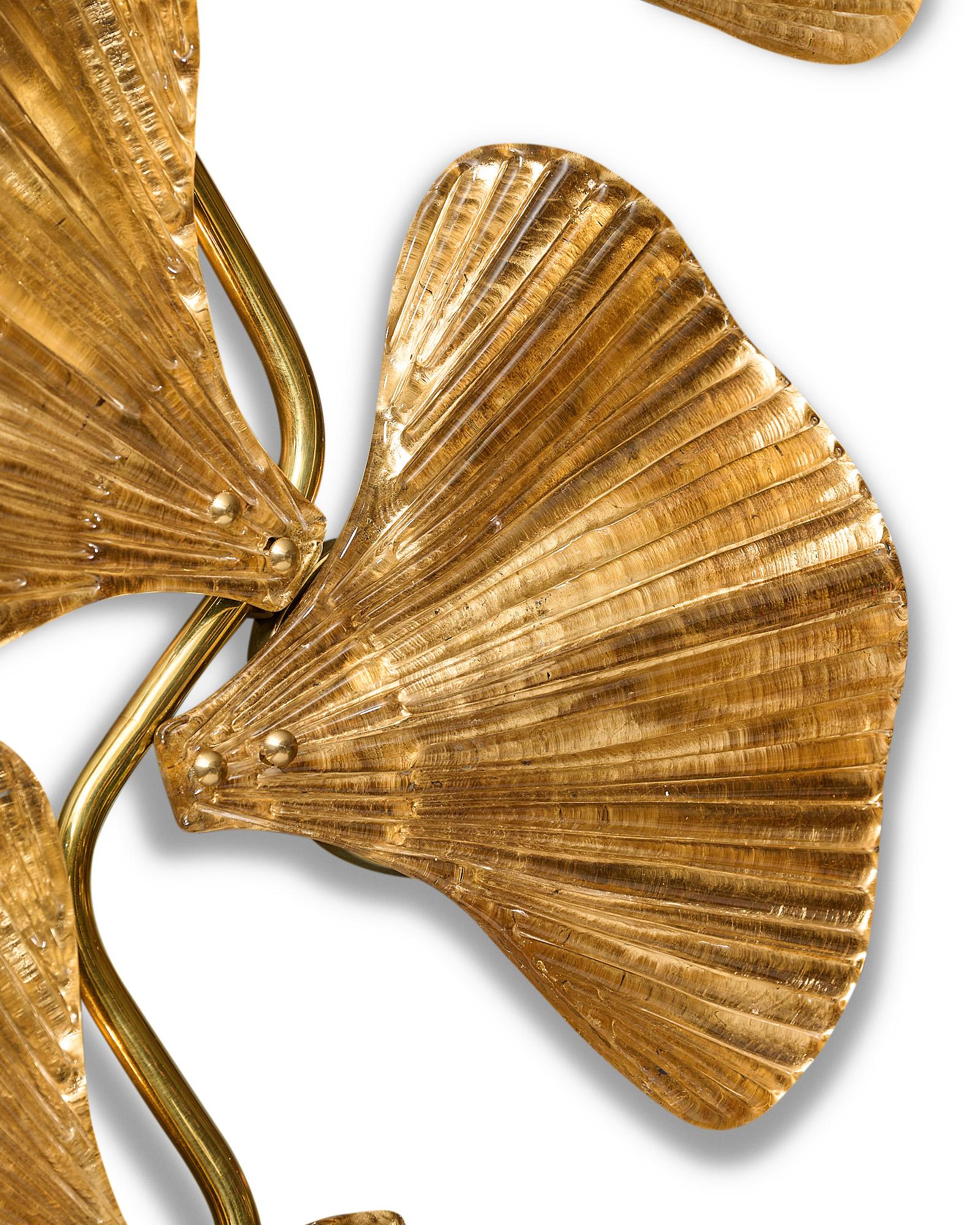 Mid-Century Modern Murano Glass Ginkgo Leaf Sconces