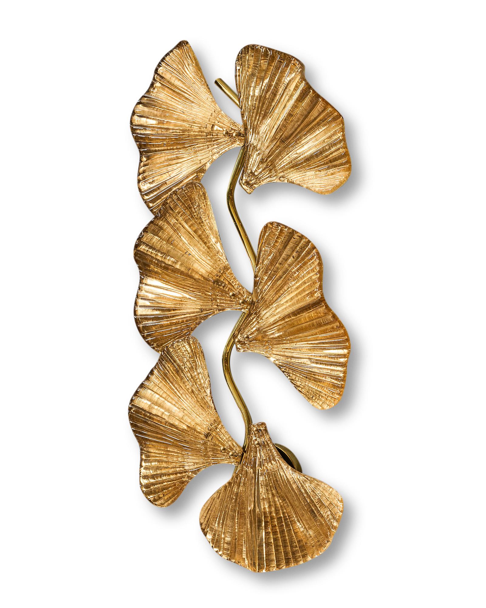 Murano Glass Ginkgo Leaf Sconces In New Condition In Austin, TX