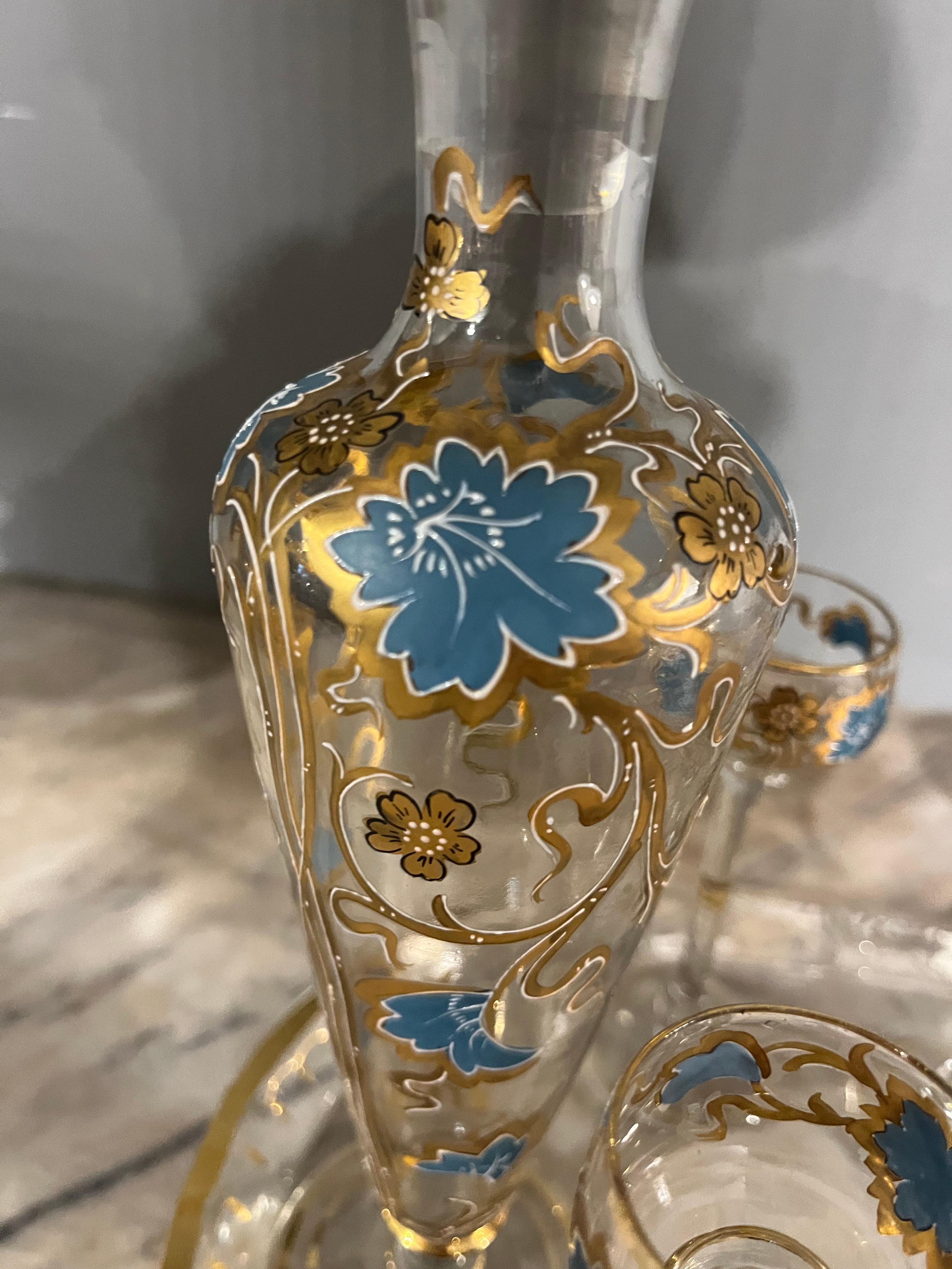Murano glass glasses set painted with bottle from the 50s For Sale 6