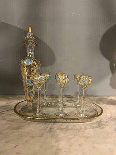 Murano glass glasses set painted with bottle from the 50s