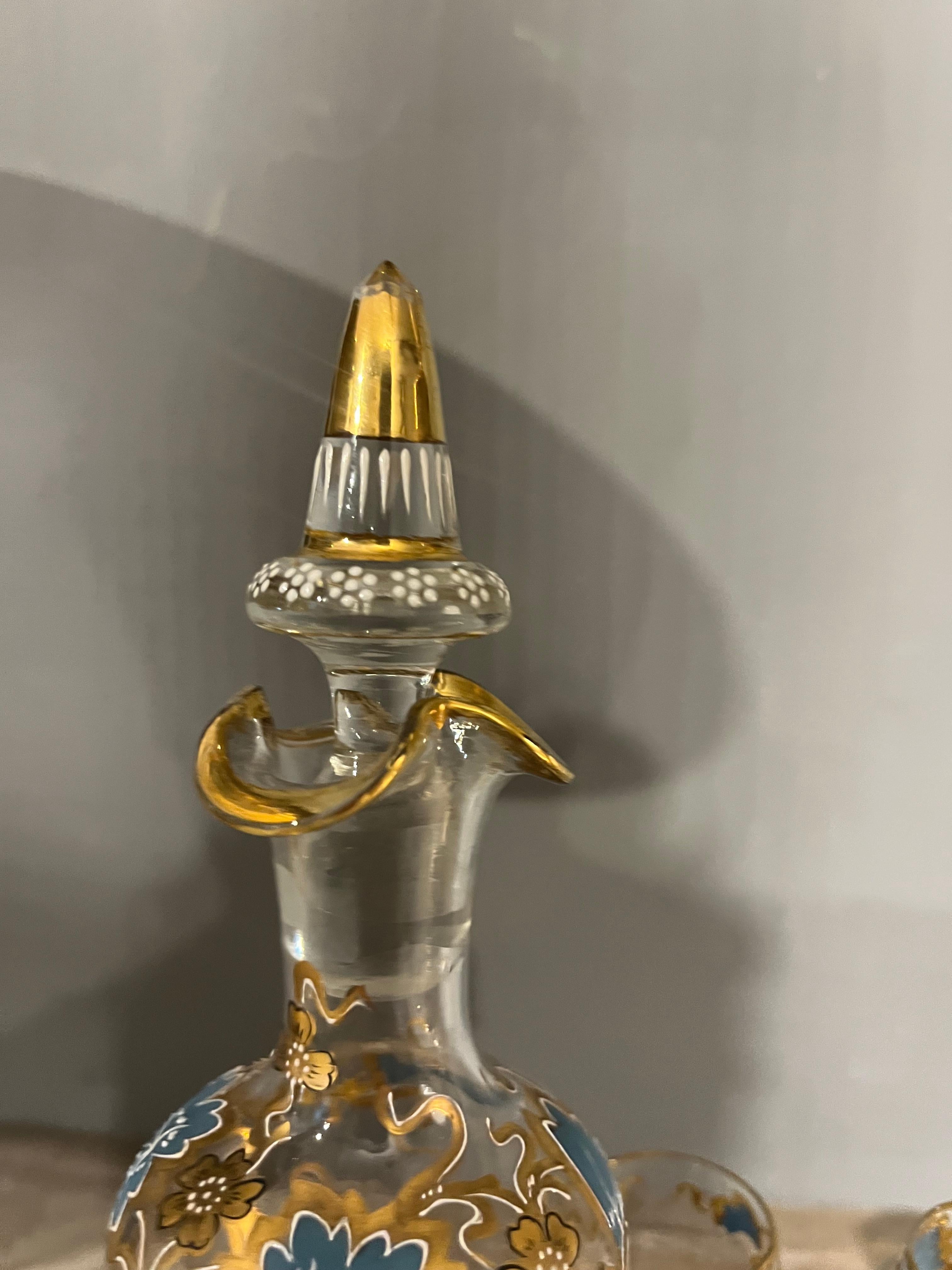 Murano glass glasses set painted with bottle from the 50s For Sale 1