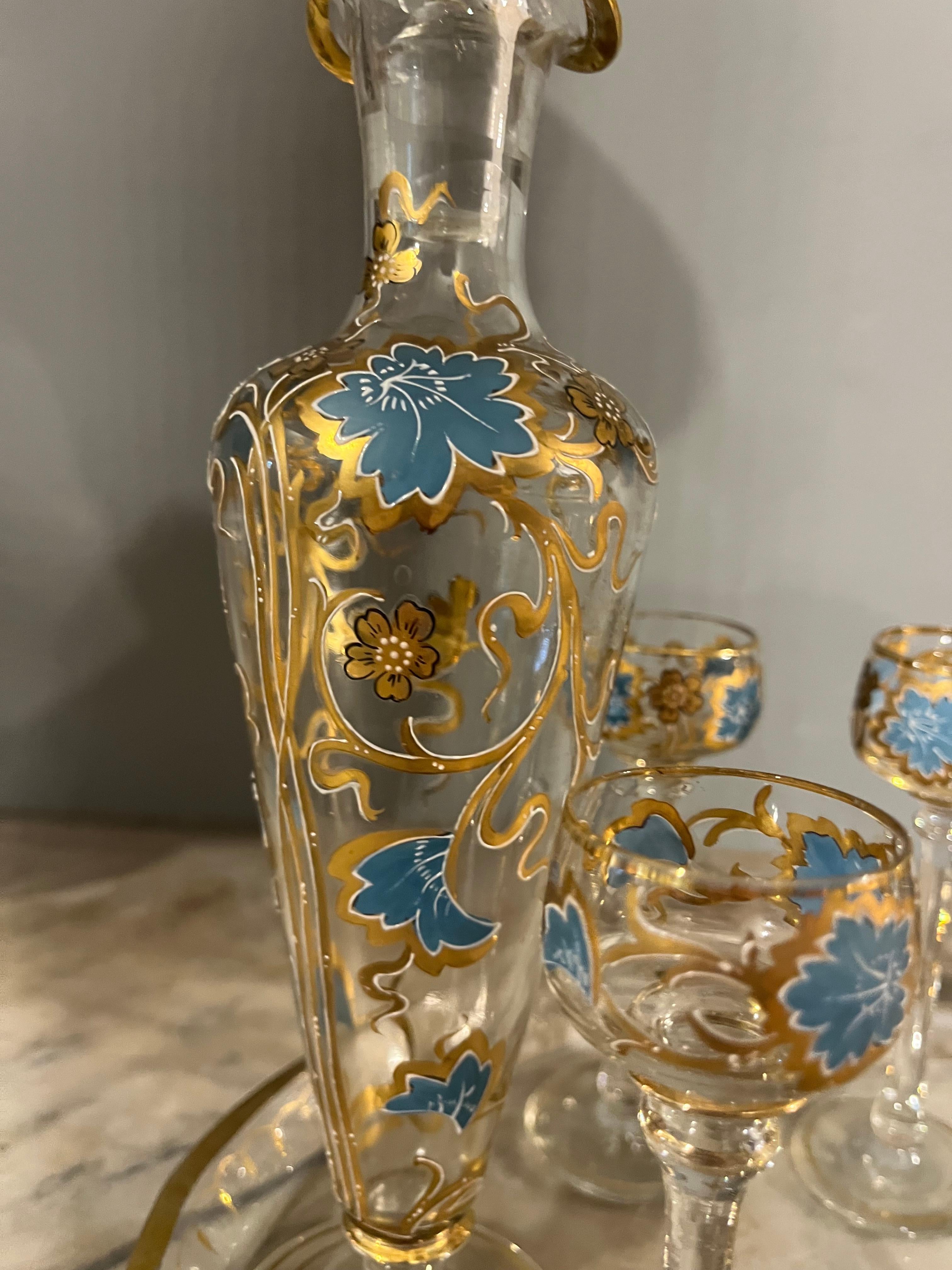 Murano glass glasses set painted with bottle from the 50s For Sale 2