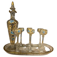 Murano glass glasses set painted with bottle from the 50s
