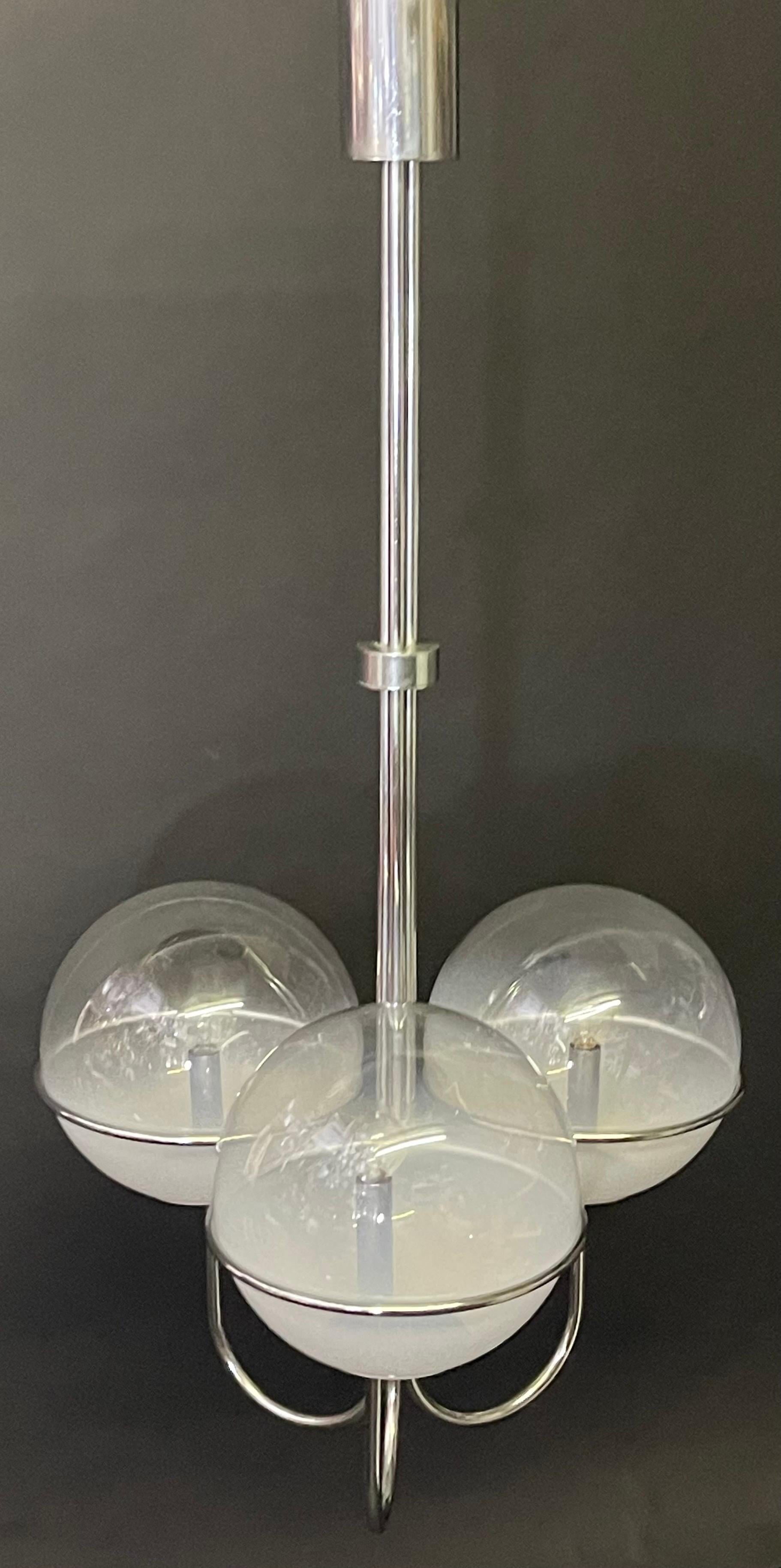 Mid-Century Modern Murano Glass Globe and Chrome Chandelier by Mazzega, Italy, circa 1960s For Sale