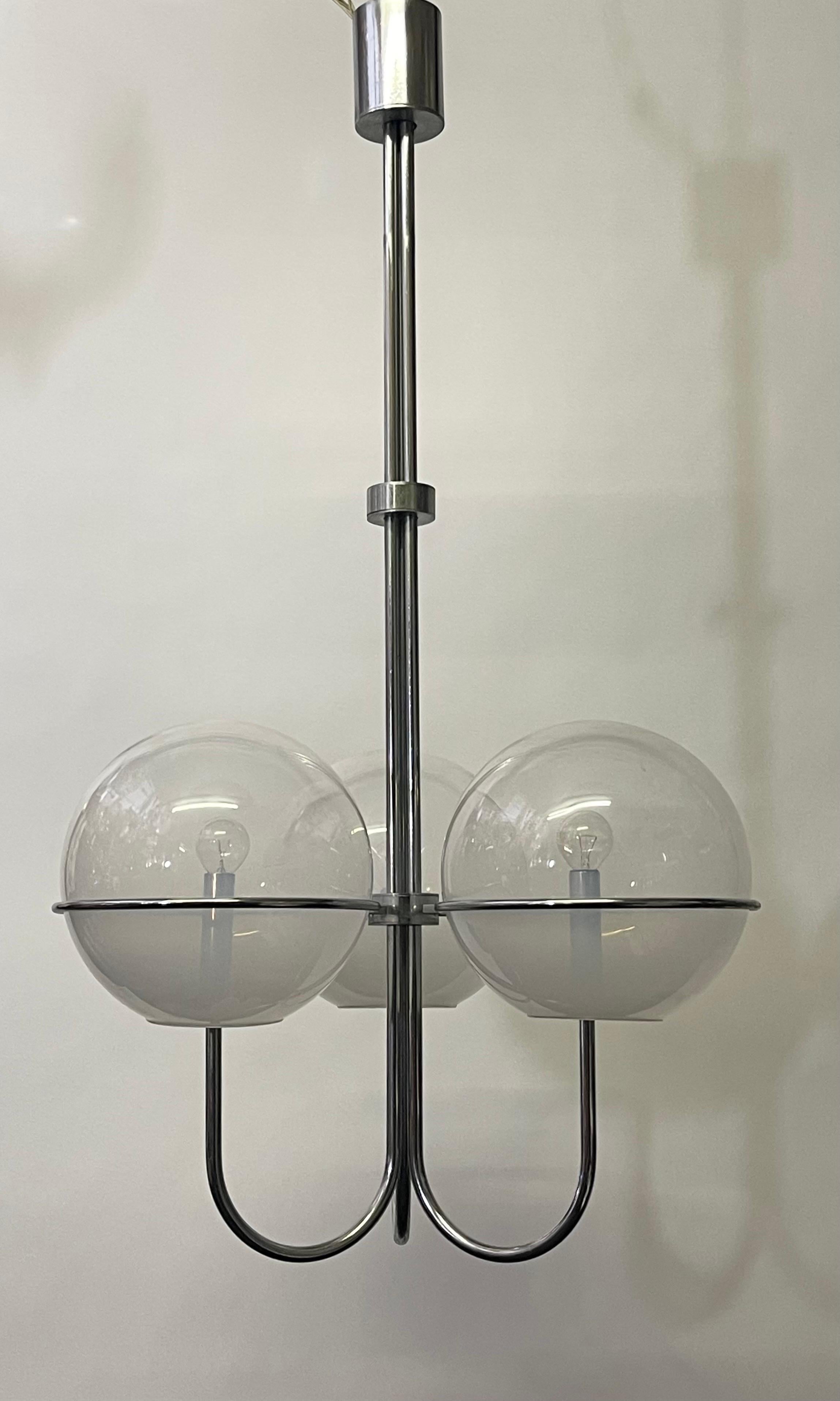 Metal Murano Glass Globe and Chrome Chandelier by Mazzega, Italy, circa 1960s For Sale