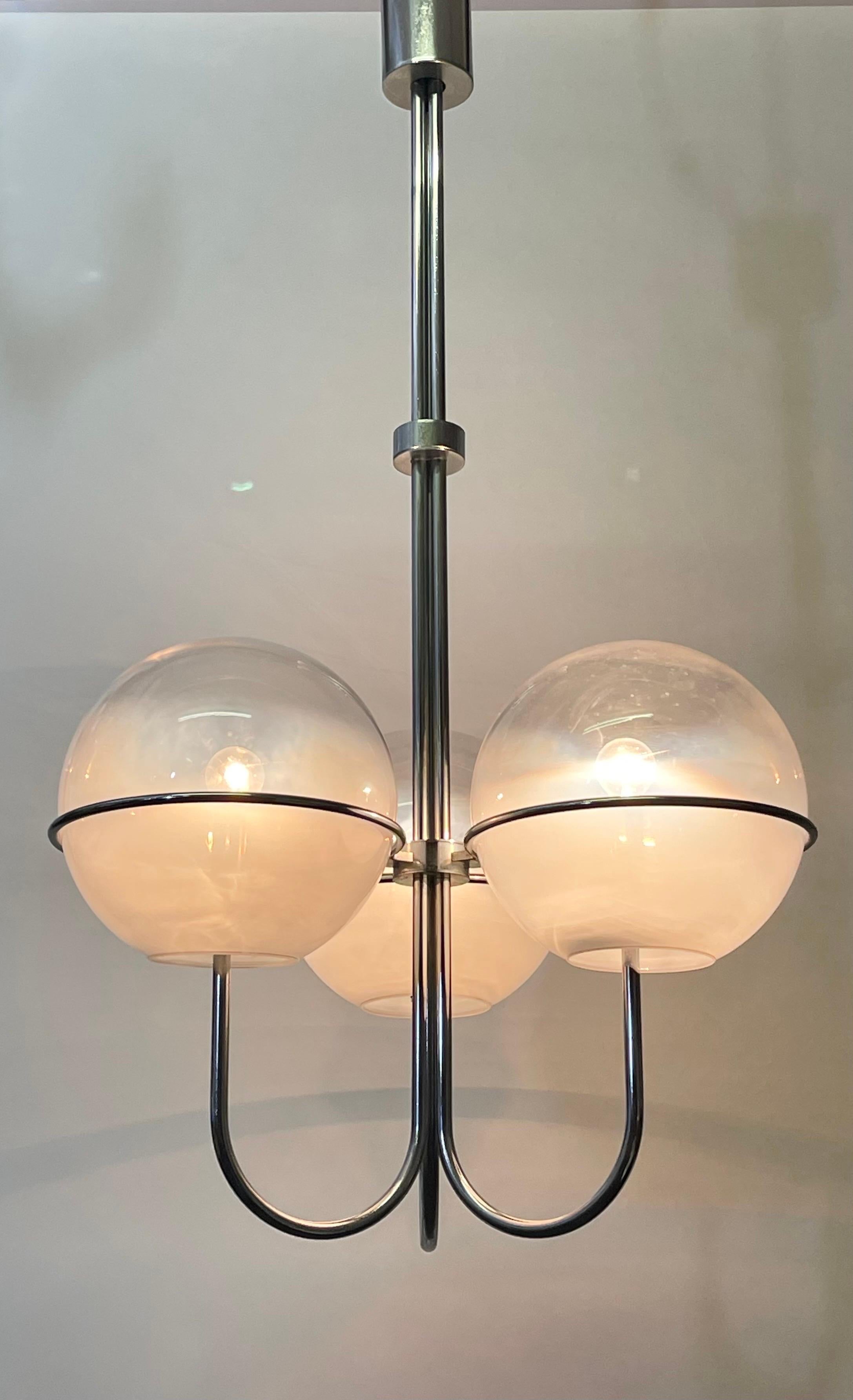 Murano Glass Globe and Chrome Chandelier by Mazzega, Italy, circa 1960s For Sale 1