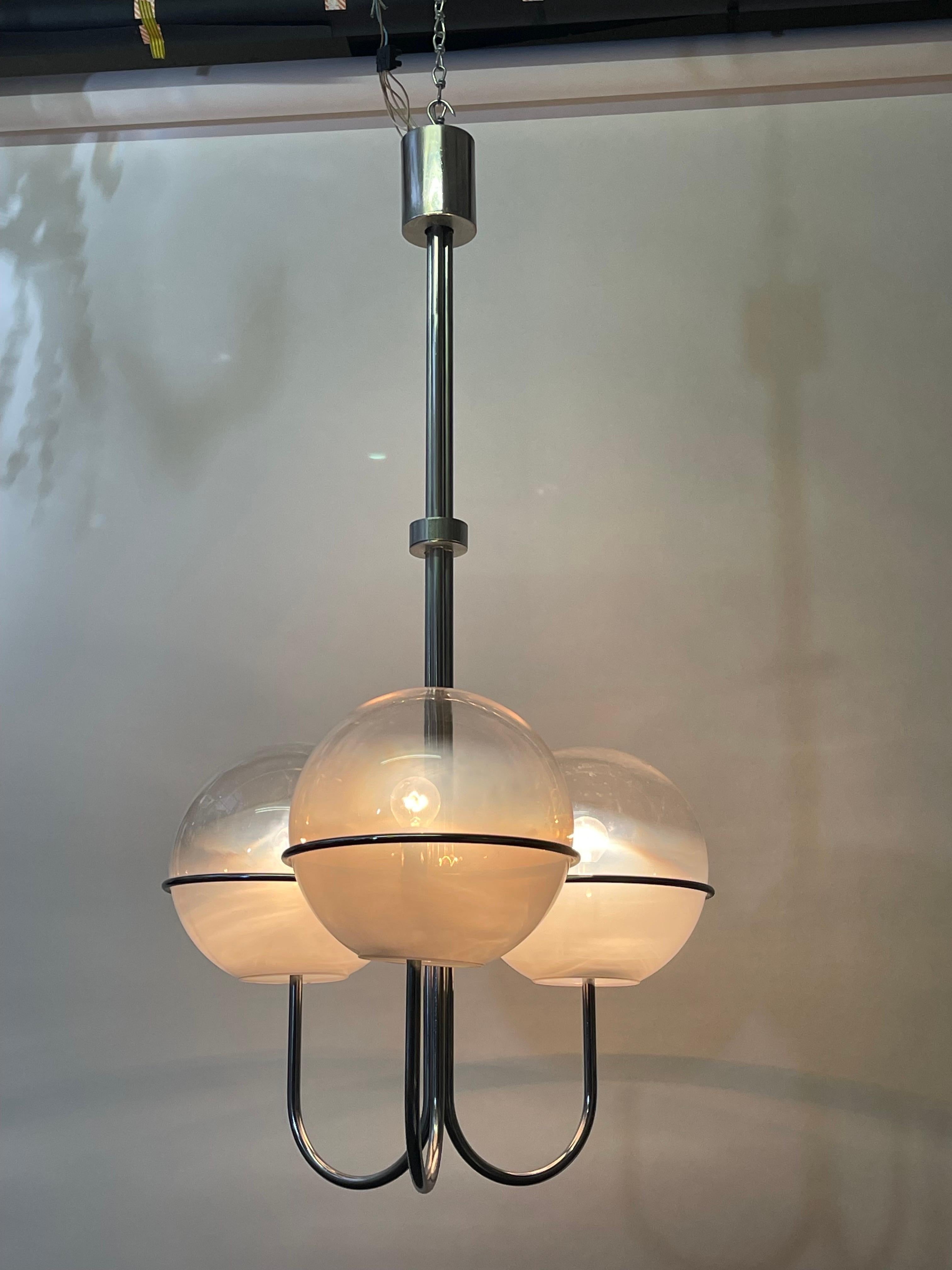 Murano Glass Globe and Chrome Chandelier by Mazzega, Italy, circa 1960s For Sale 2