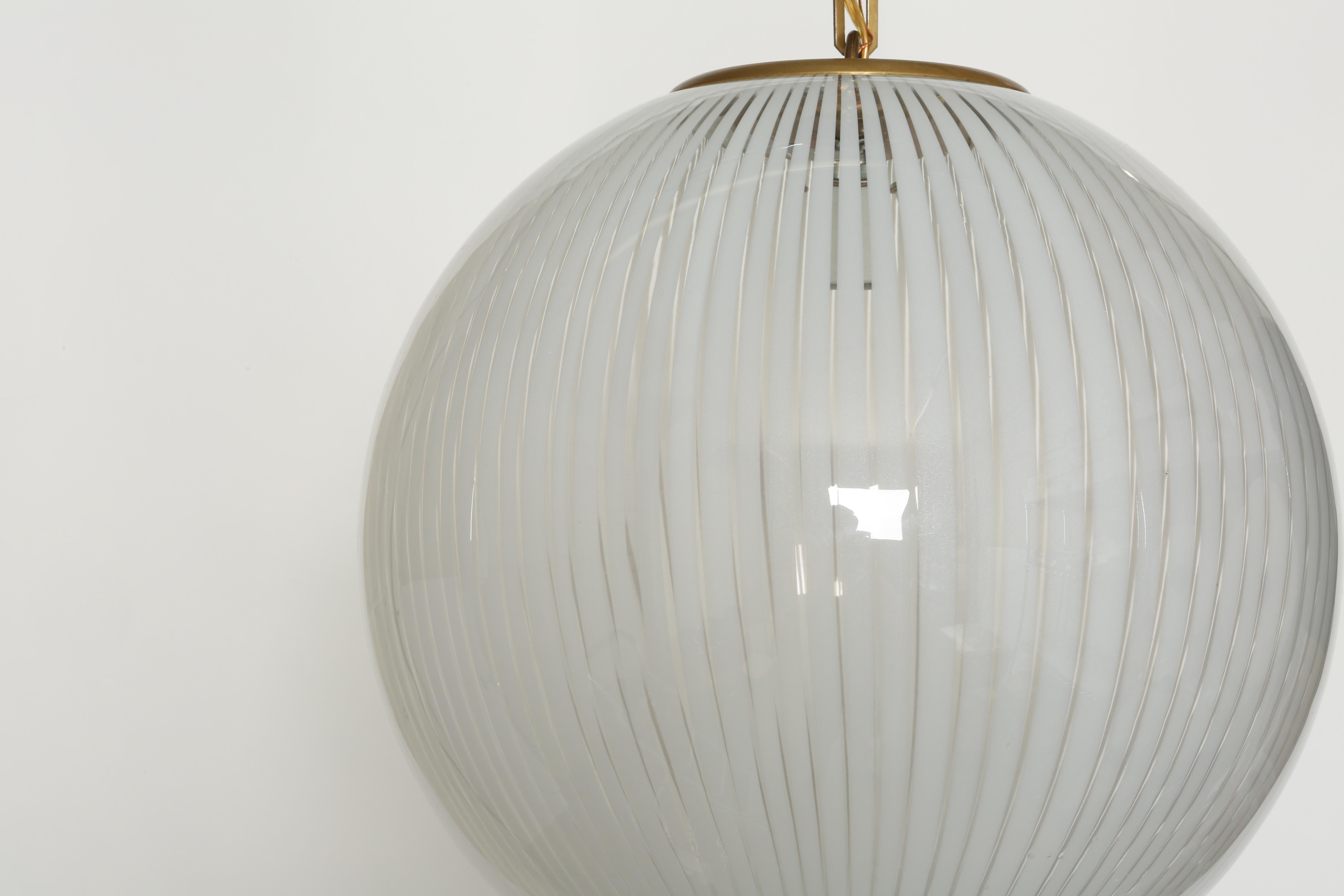 Brass Murano Glass Globe Ceiling Pendant