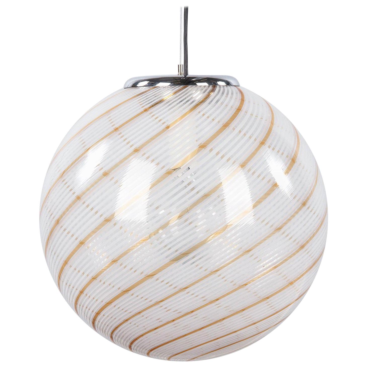 Italian Murano Gold and White Glass Globe Pendant by Venini, 1970s