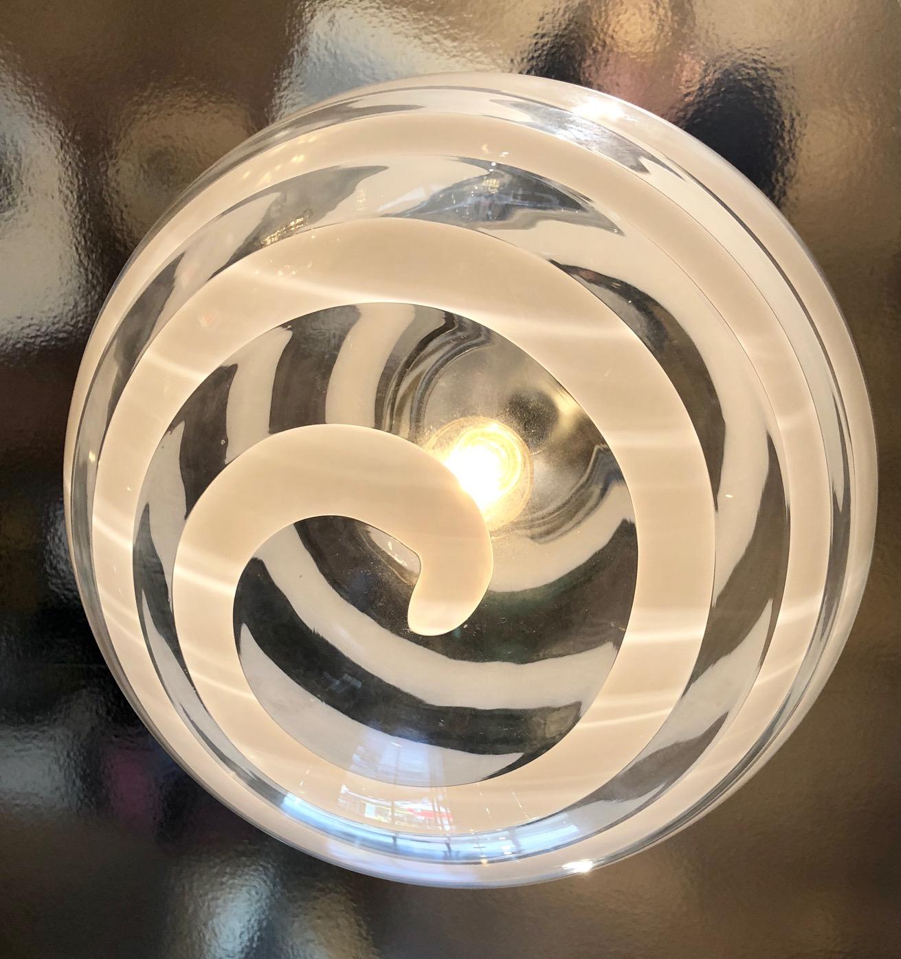 Modern Murano Glass Globe Pendants with White Swirl Accent
