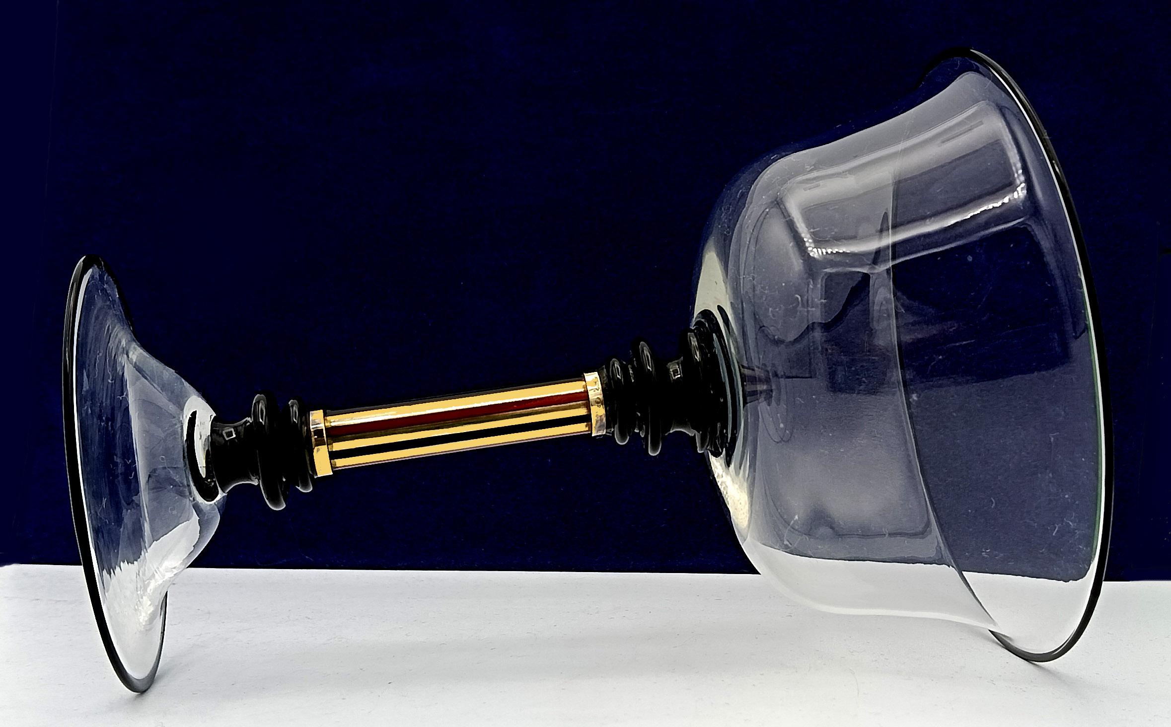 Murano glass goblet blown with black glass finishes in Art Deco style, 