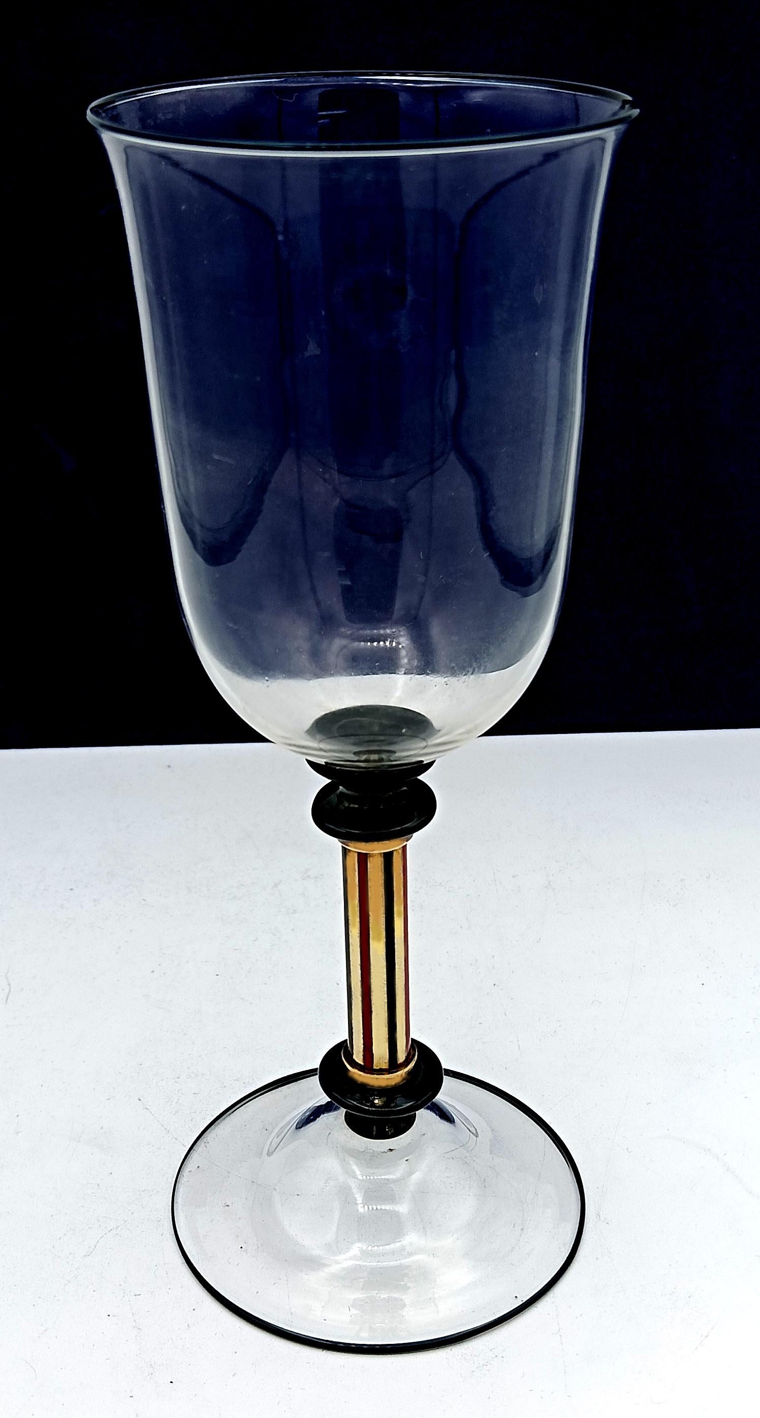 Coupe en verre de Murano soufflé avec des finitions en verre noir dans le style Art déco, modèle 