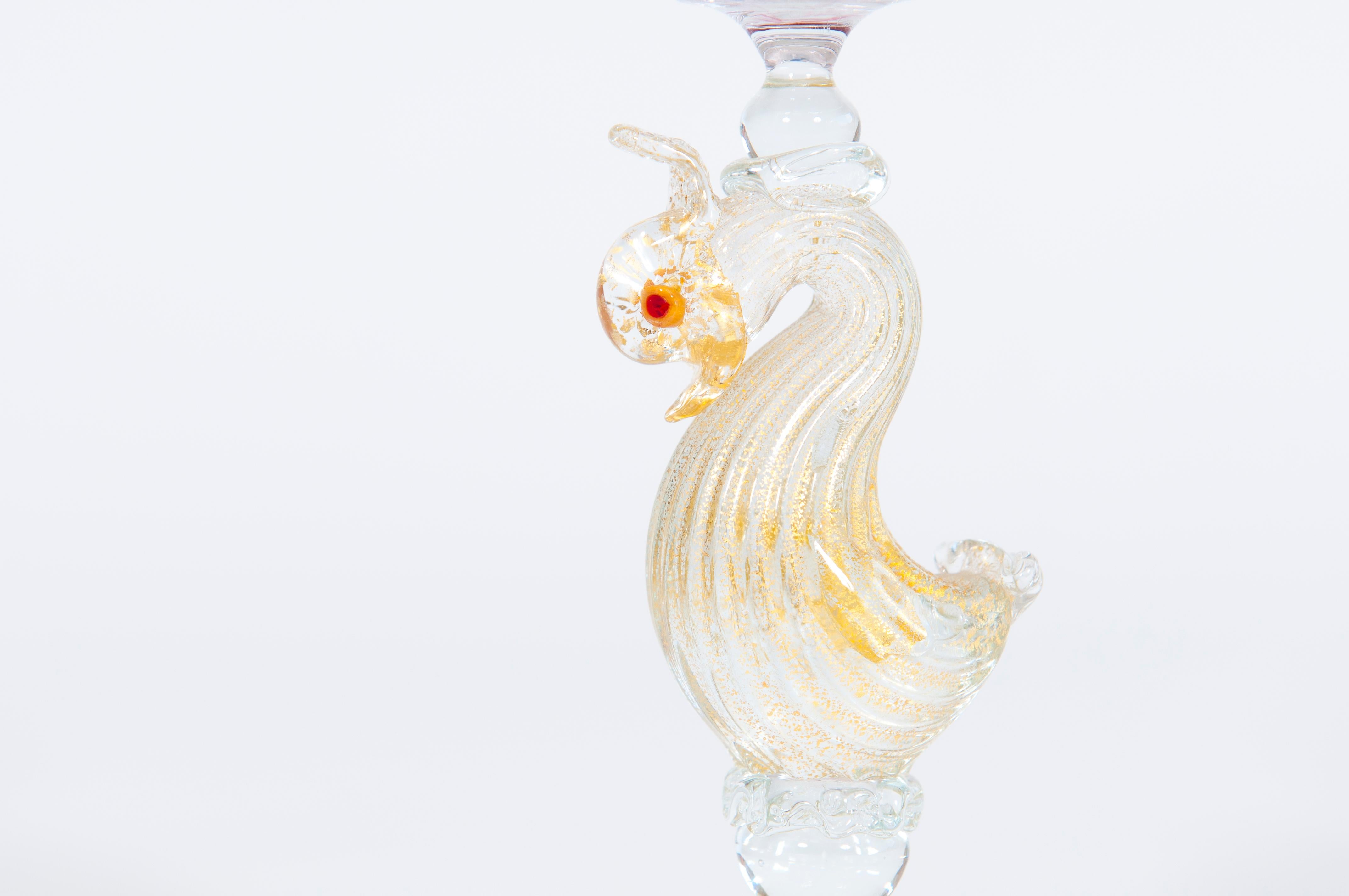 Murano glass goblet, pink and gold, made in 1980s In Excellent Condition For Sale In Villaverla, IT
