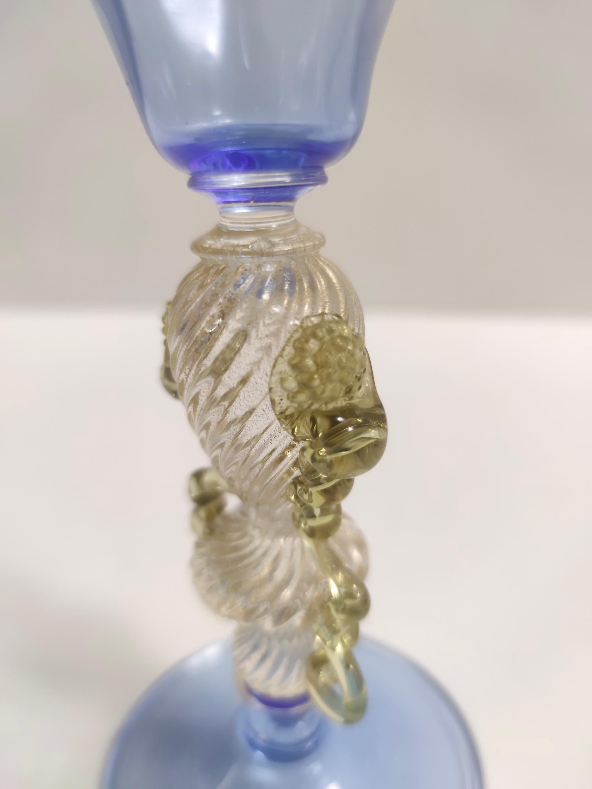 Gobelet en verre de Murano soufflé octogonal bleu clair tipetto, Italie en vente 1