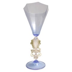Copa octogonal azul claro de cristal de Murano "Tipetto", Italia