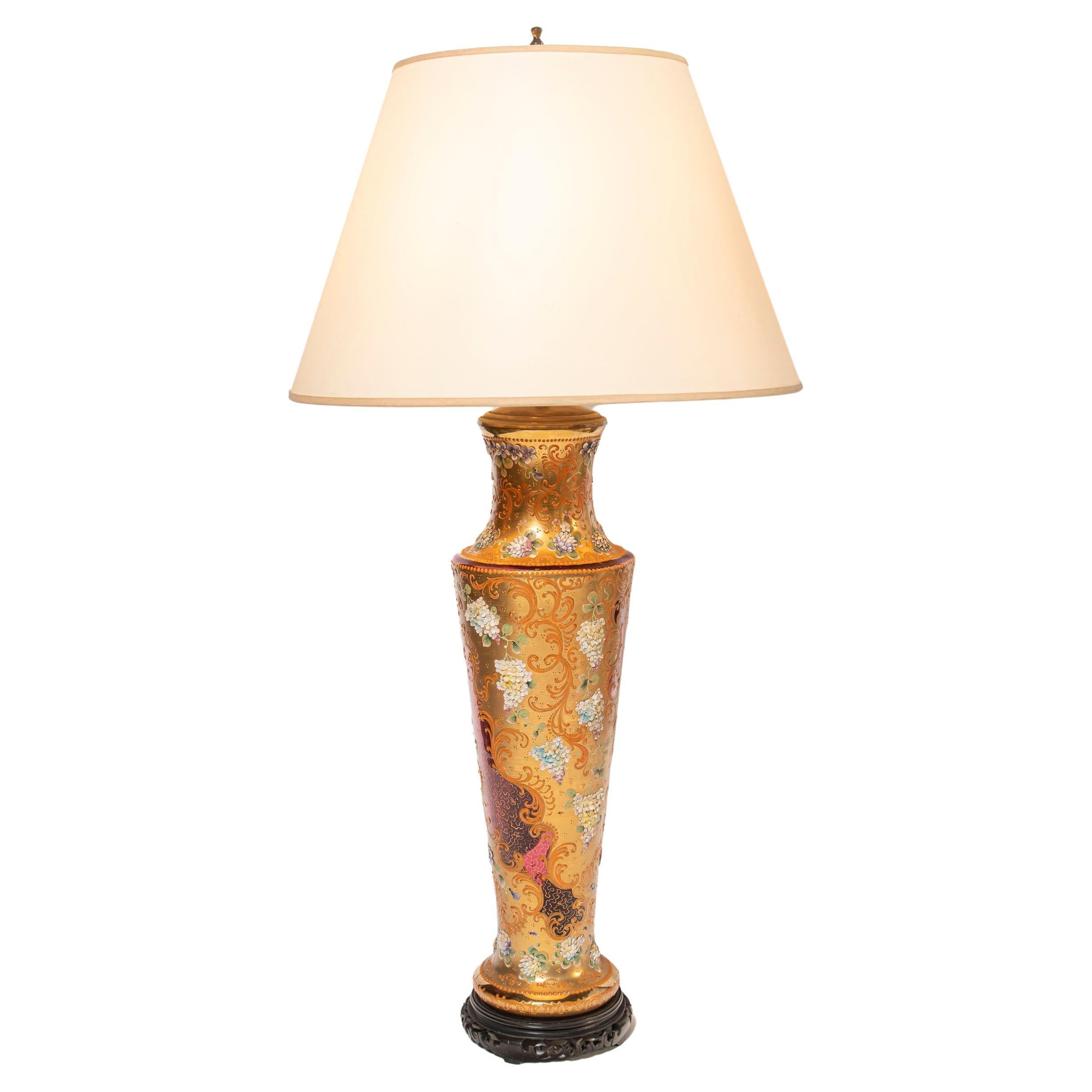 Murano glass, gold and enamel table lamp, Italy, early 20th century.