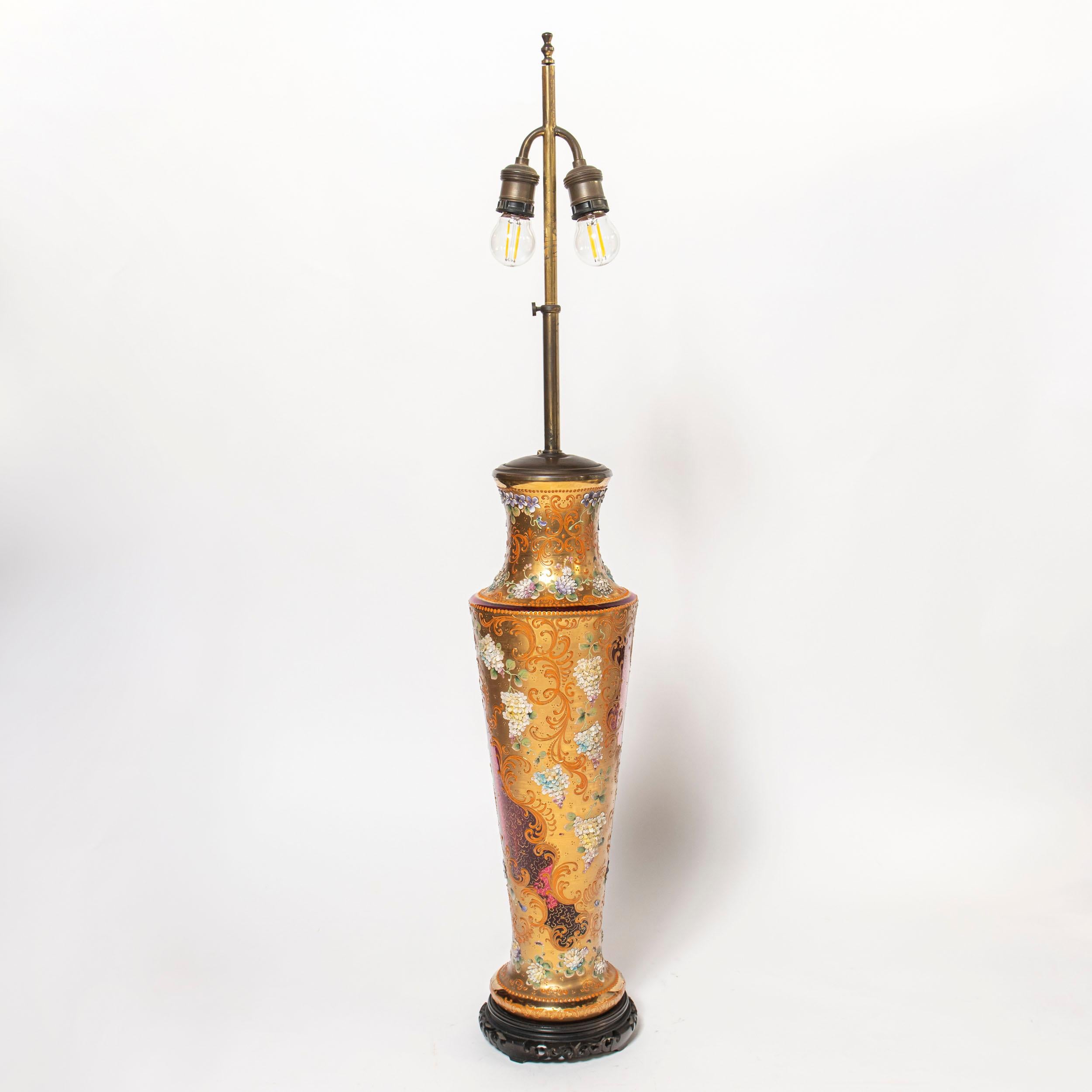 Art Nouveau Murano Glass, Gold and Enamel Table Lamp, Italy, Early 20th Century For Sale