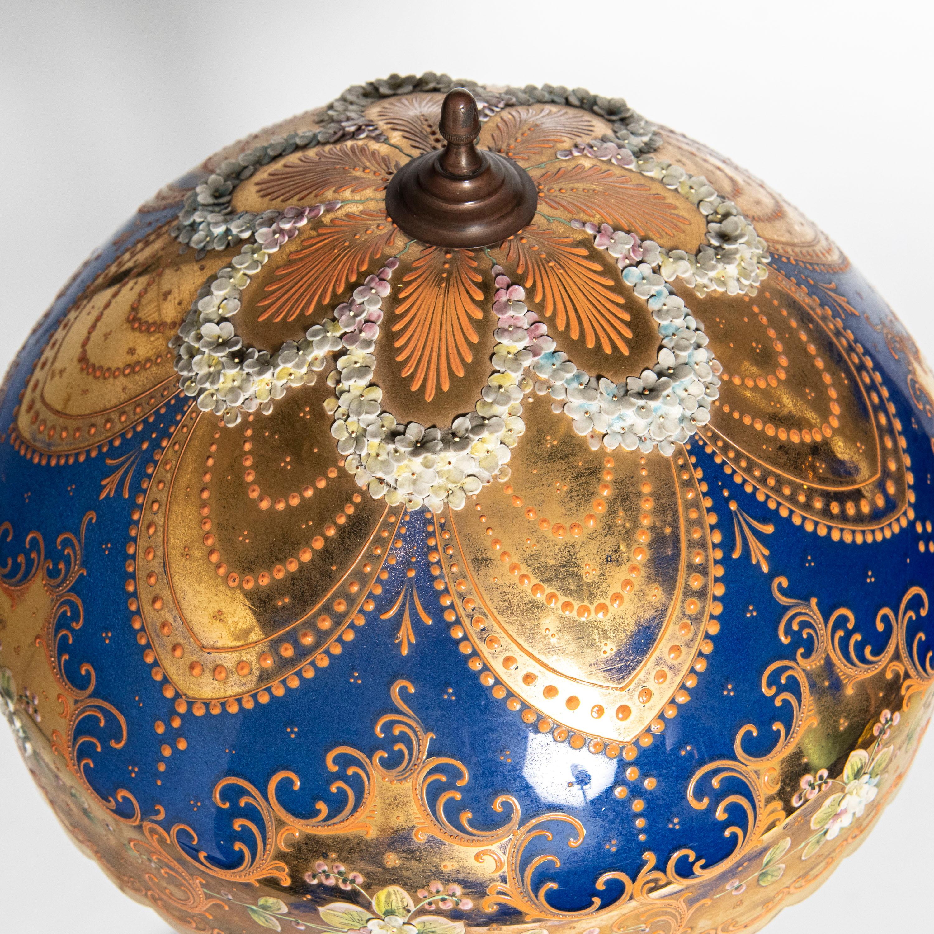 Art Nouveau Murano Glass, Gold and Enamel Table Lamp, Italy, Early 20th Century For Sale