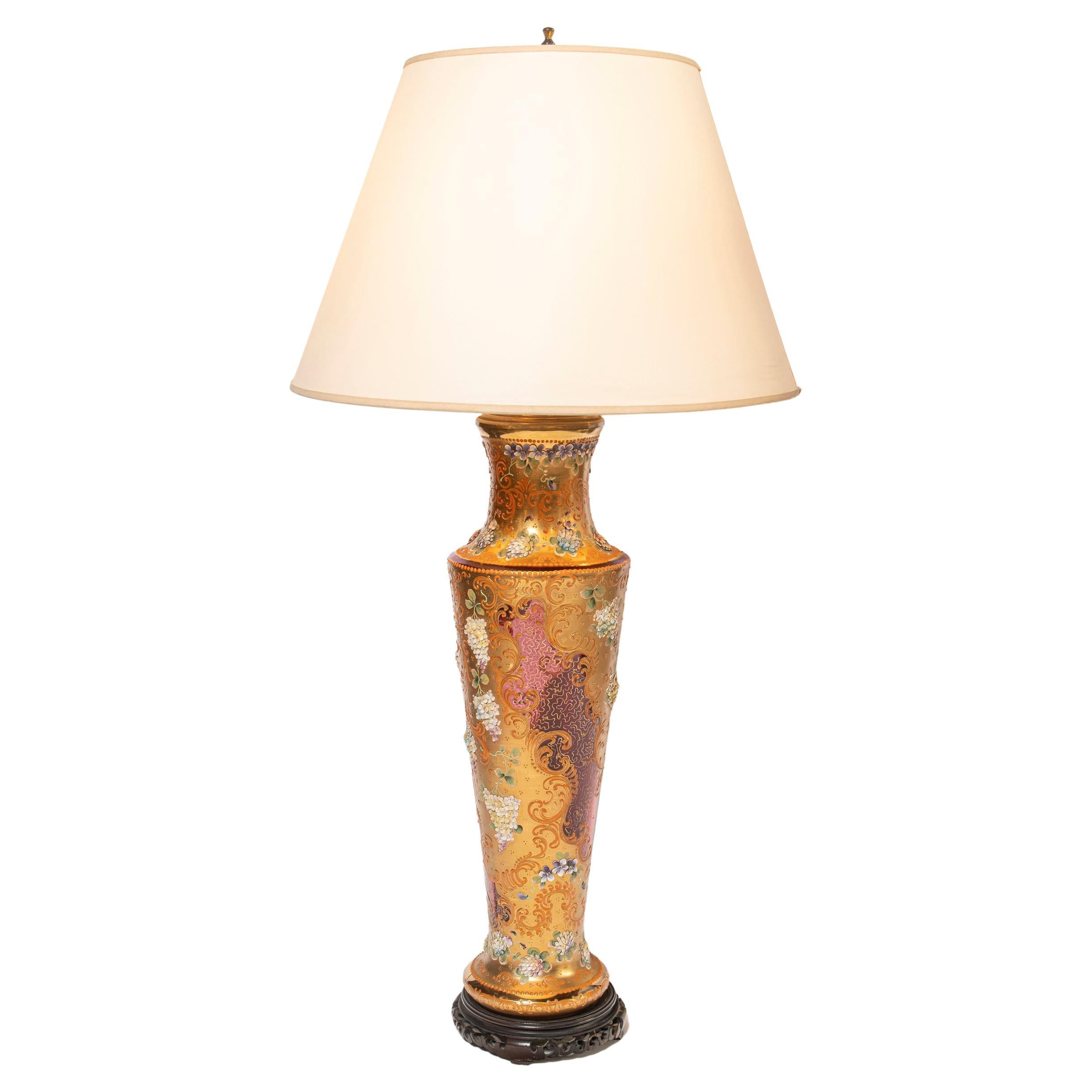 Lampe de table en verre de Murano, or et émail, Italie, début du XXe siècle en vente