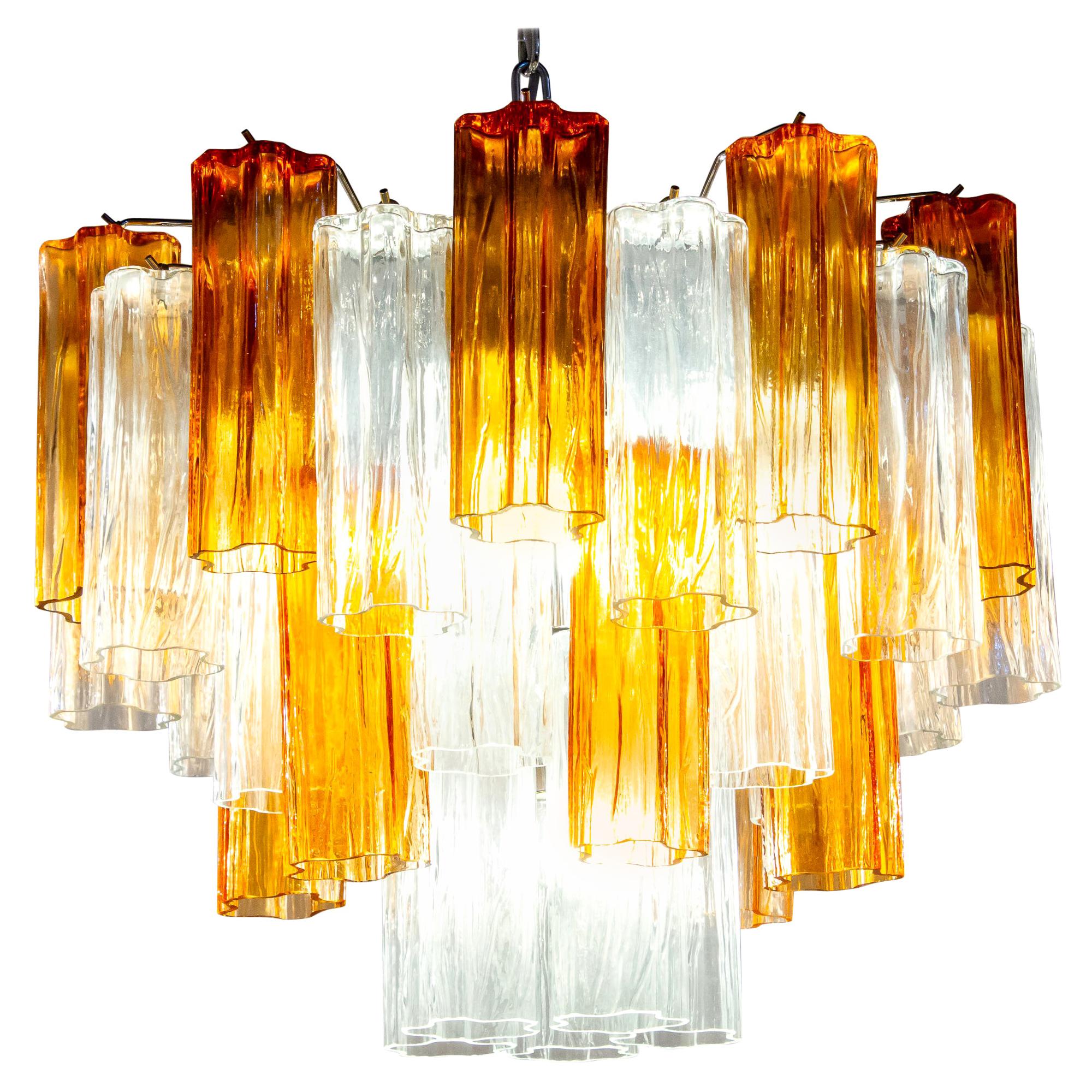 Murano Glass Gold and Ice Tronchi Chandelier, 1970s For Sale