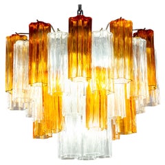 Vintage Murano Glass Gold and Ice Tronchi Chandelier, 1970s