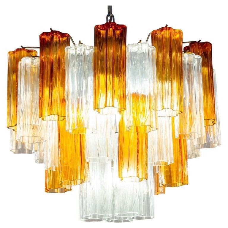 Murano Glass Gold and Ice Tronchi Chandelier by Venini, 1970s For Sale 7