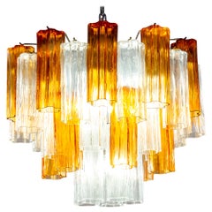 Murano Glass Gold and Ice Tronchi Chandelier by Venini, 1970s