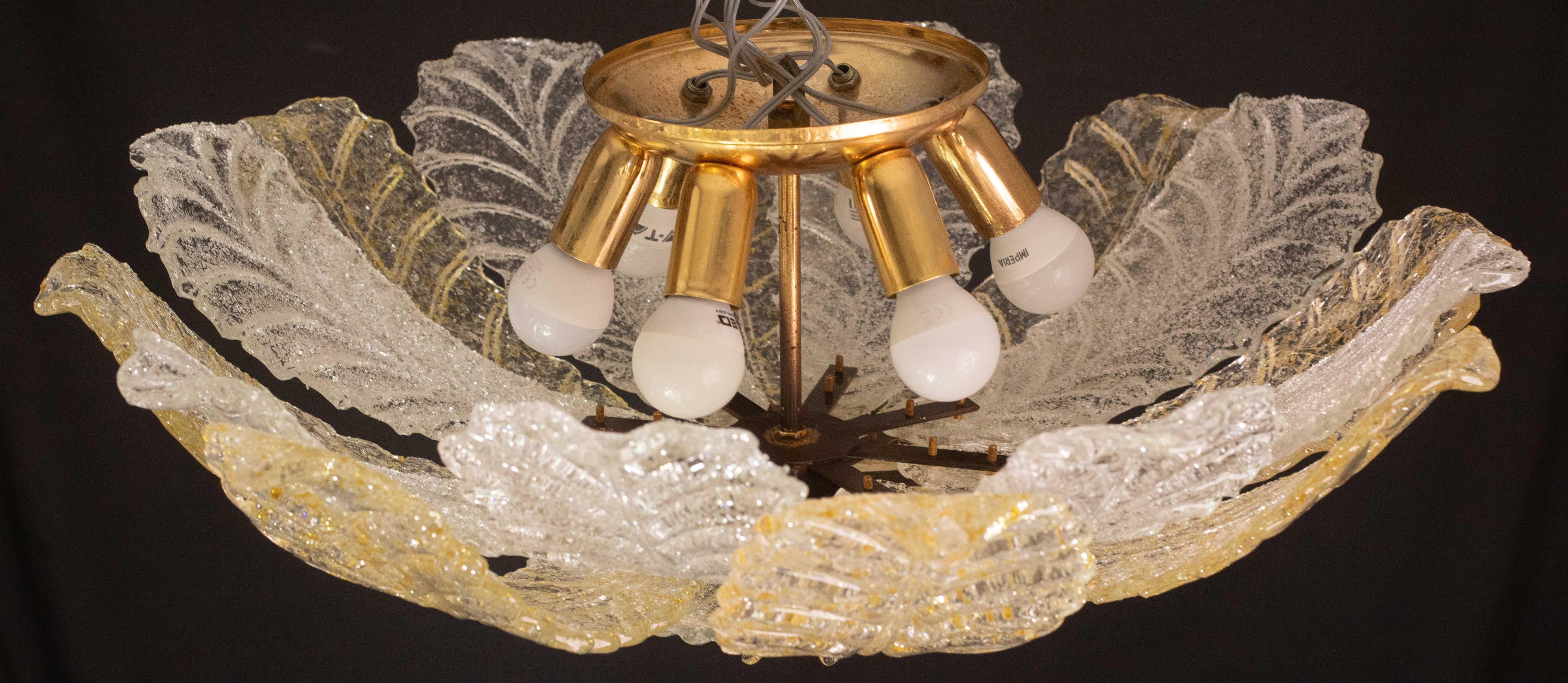Murano Glas Gold und transparente Blätter Kronleuchter oder Flush Mount, 1970er Jahre im Angebot 4