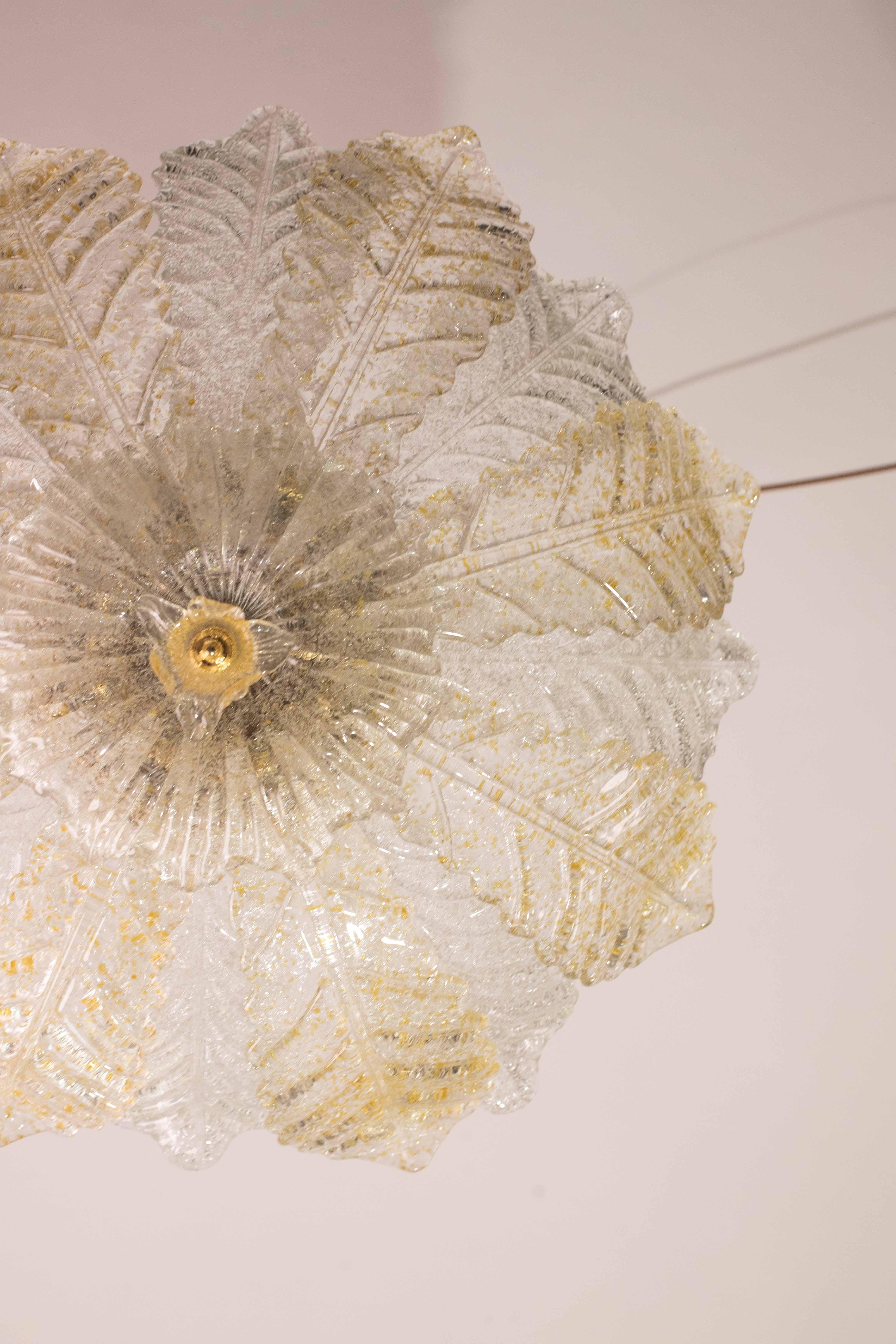 Murano Glas Gold und transparente Blätter Kronleuchter oder Flush Mount, 1970er Jahre im Angebot 5