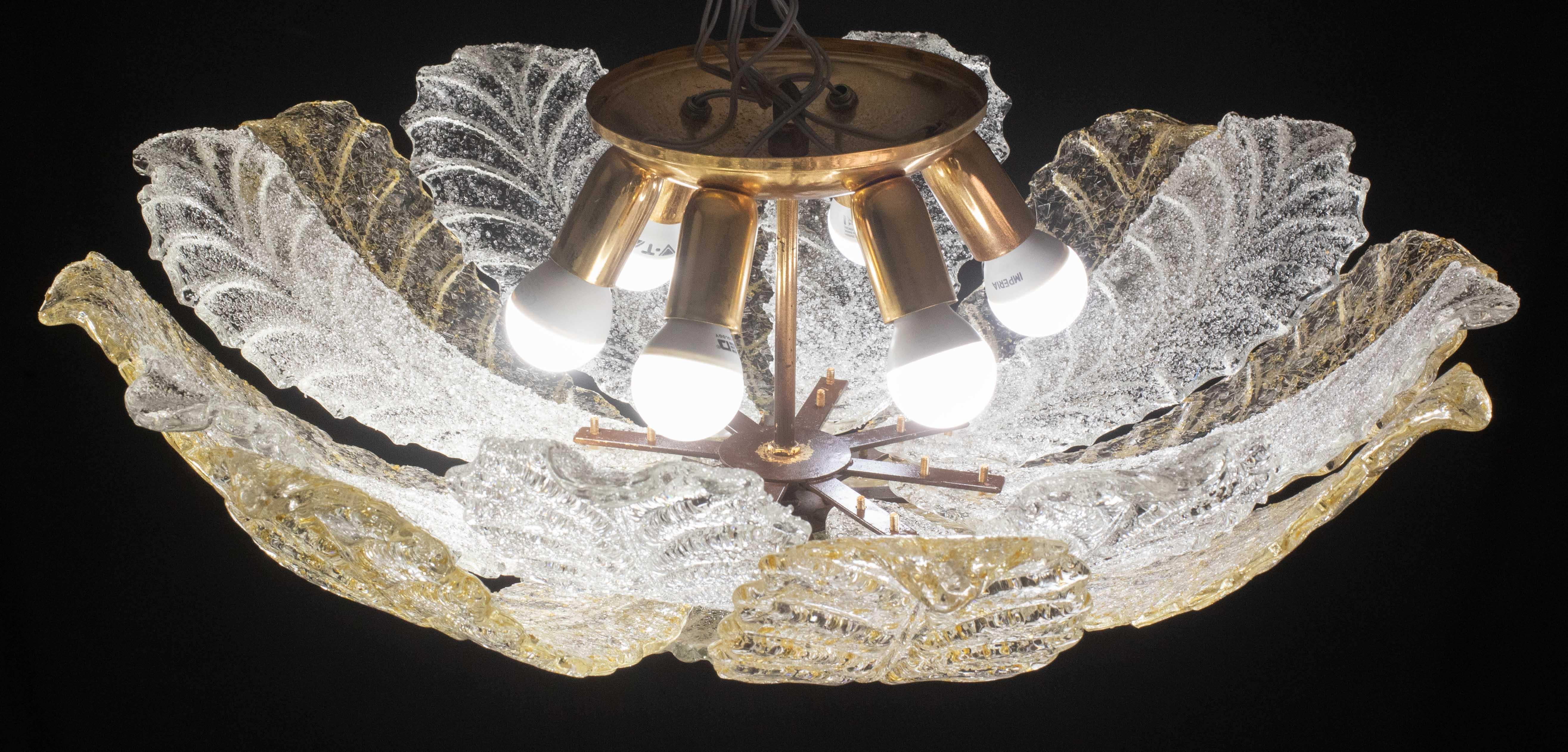 Murano Glas Gold und transparente Blätter Kronleuchter oder Flush Mount, 1970er Jahre im Angebot 1