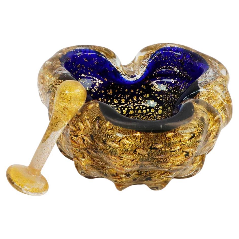 Murano Glass "Gold Dust Flakes" Ashtray Murano with Pestle For Sale