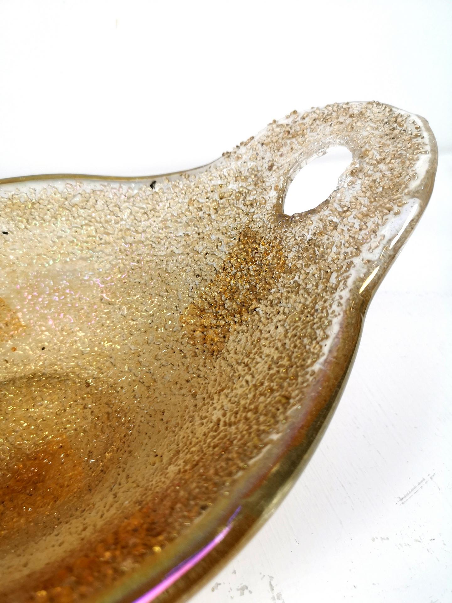 Ciotola in vetro di Murano con fiocco d'oro, anni '70 in vendita 1